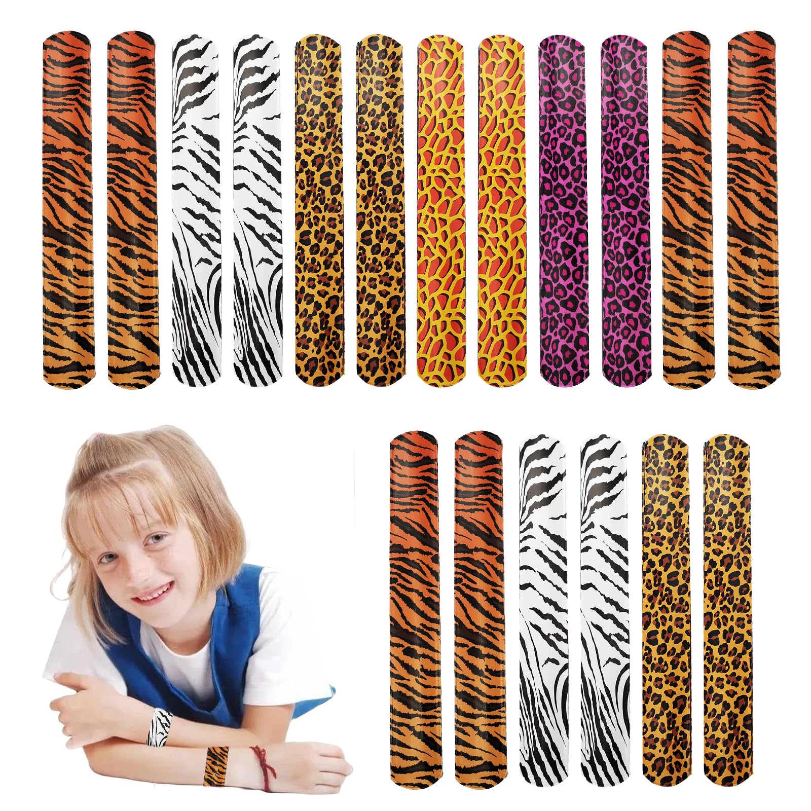 24 Pulseras De Animales Para Niños – Pulseras De Golpe Safari Y Bosque, Ideales Para Fiestas Y Regalos De Cumpleaños, Fáciles De Usar Y Divertidas