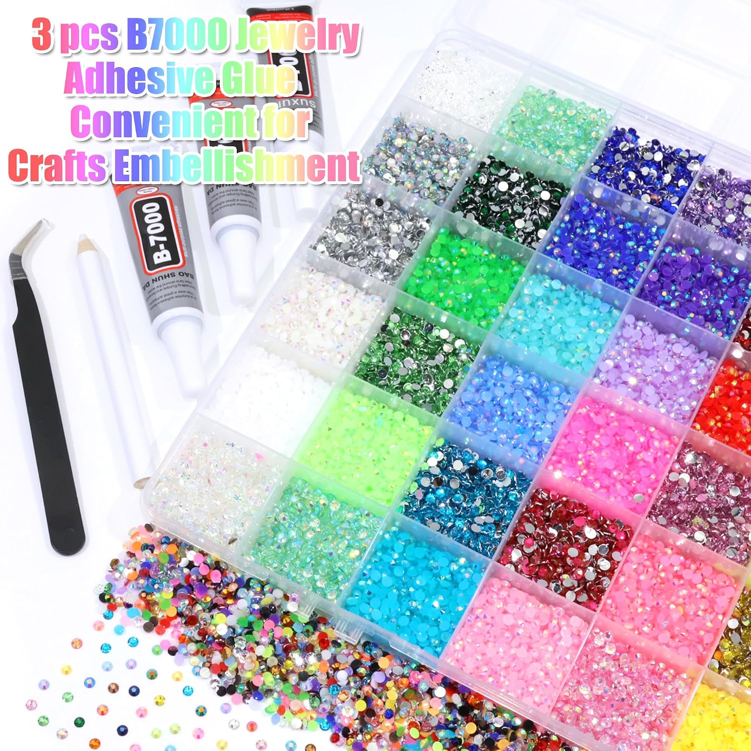 RODAKY 48000Pcs Rhinestone for Bedazzling 48 Colors Resin Jelly Rhinestones 3mm Flatback Gems Bedazzler Kit Crystal Jewels Diamonds for Ctafting Tumbler Clothes