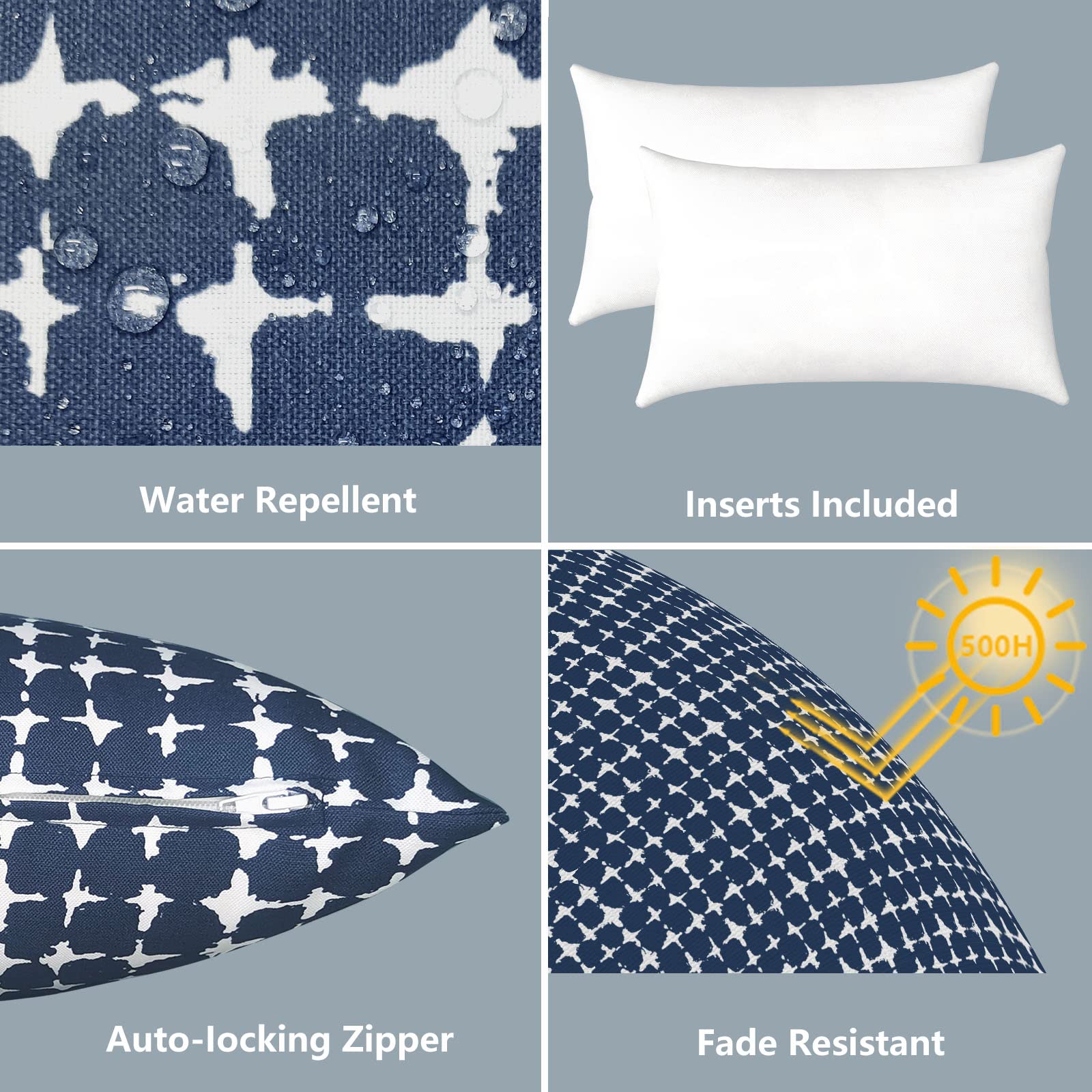 LVTXIII Outdoor/Indoor Lumbar Pillows, Decorative Patio Lumbar Cushions, Fluffy Water Repellent Garden Cushions for Home Patio Coach Sofa Use, 12Ã—20 Inch, Pack of 2, Tie-dye Navy