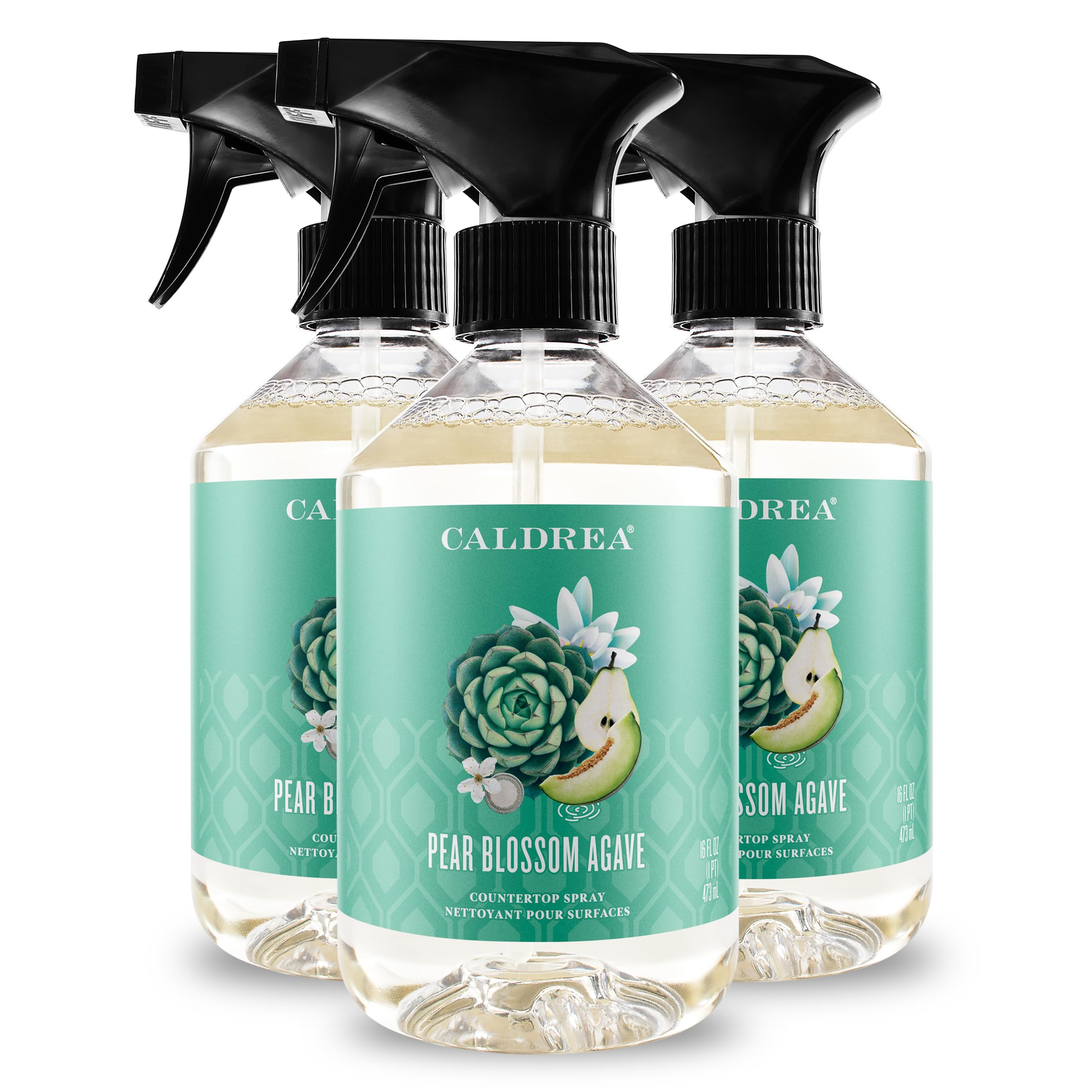 Caldrea Multi-surface Countertop Spray Cleaner, Made with Vegetable Protein Extract, Pear Blossom Agave, 16 Fl Oz (Pack of 3)
