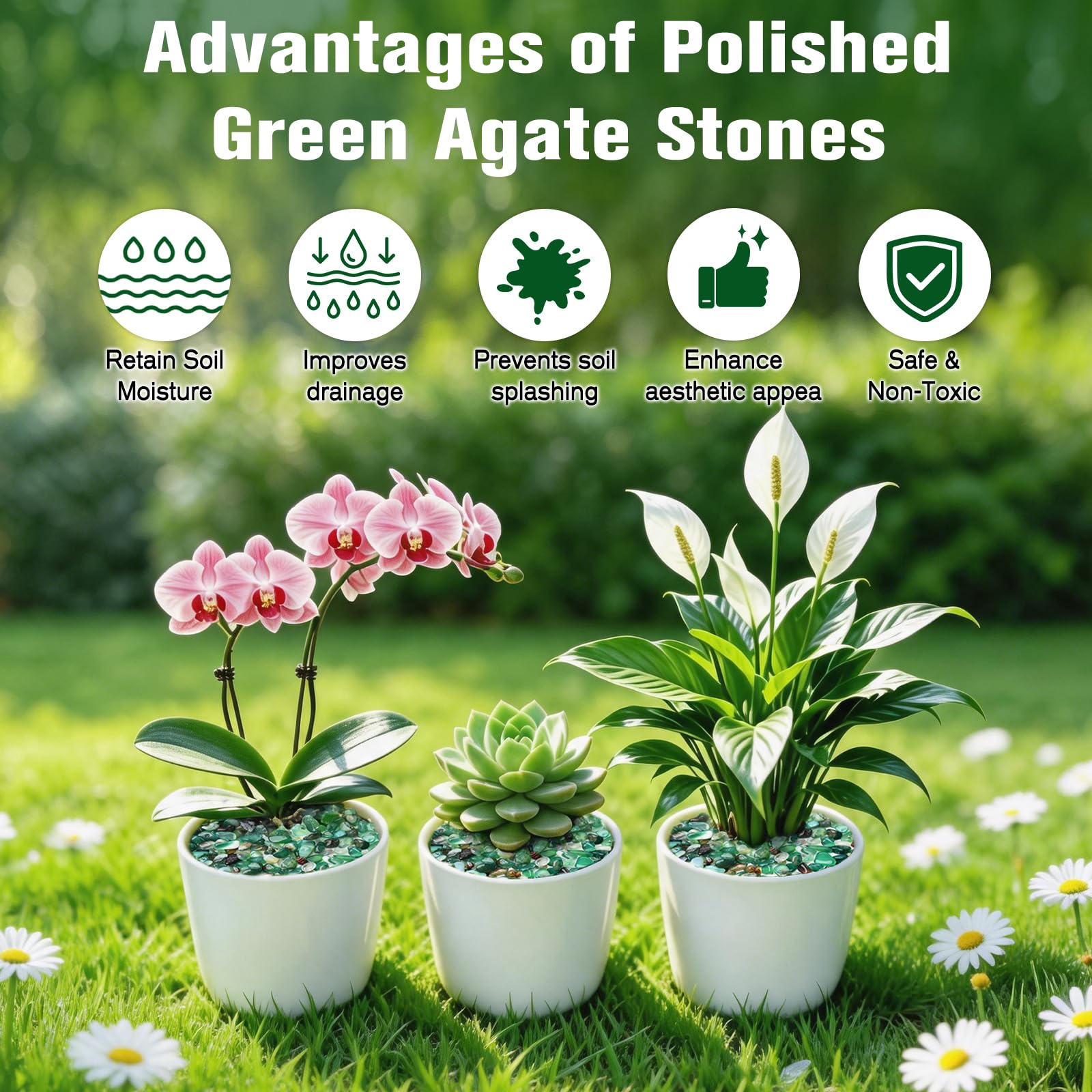 Halatool Galets verts de 2,7 kg, gravier naturel pour aquarium de 0,9 à 1,5 cm, pierre polie décorative adaptée pour les plantes, la décoration de la maison, le bricolage, le remplissage de vase