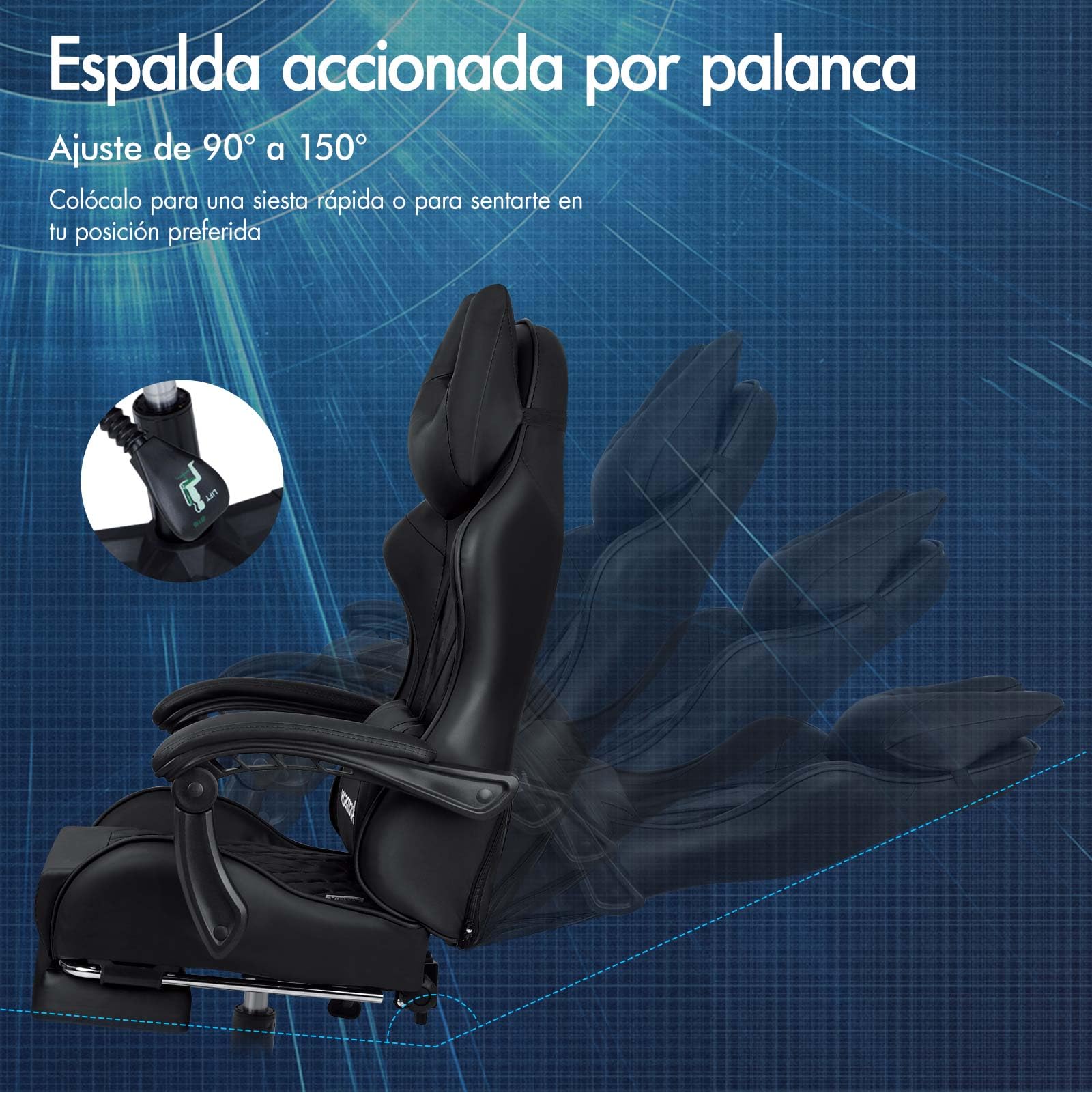 ALFORDSON Silla Gaming Ergonómica Masaje Reclinable con Cojín Lumbar y Cervical,Silla Gamer con y Reposapiés Retráctil,Altura Ajustable, para Ordenador,Videojuego,Escritorio,Oficina, Cuero PU(Negra)