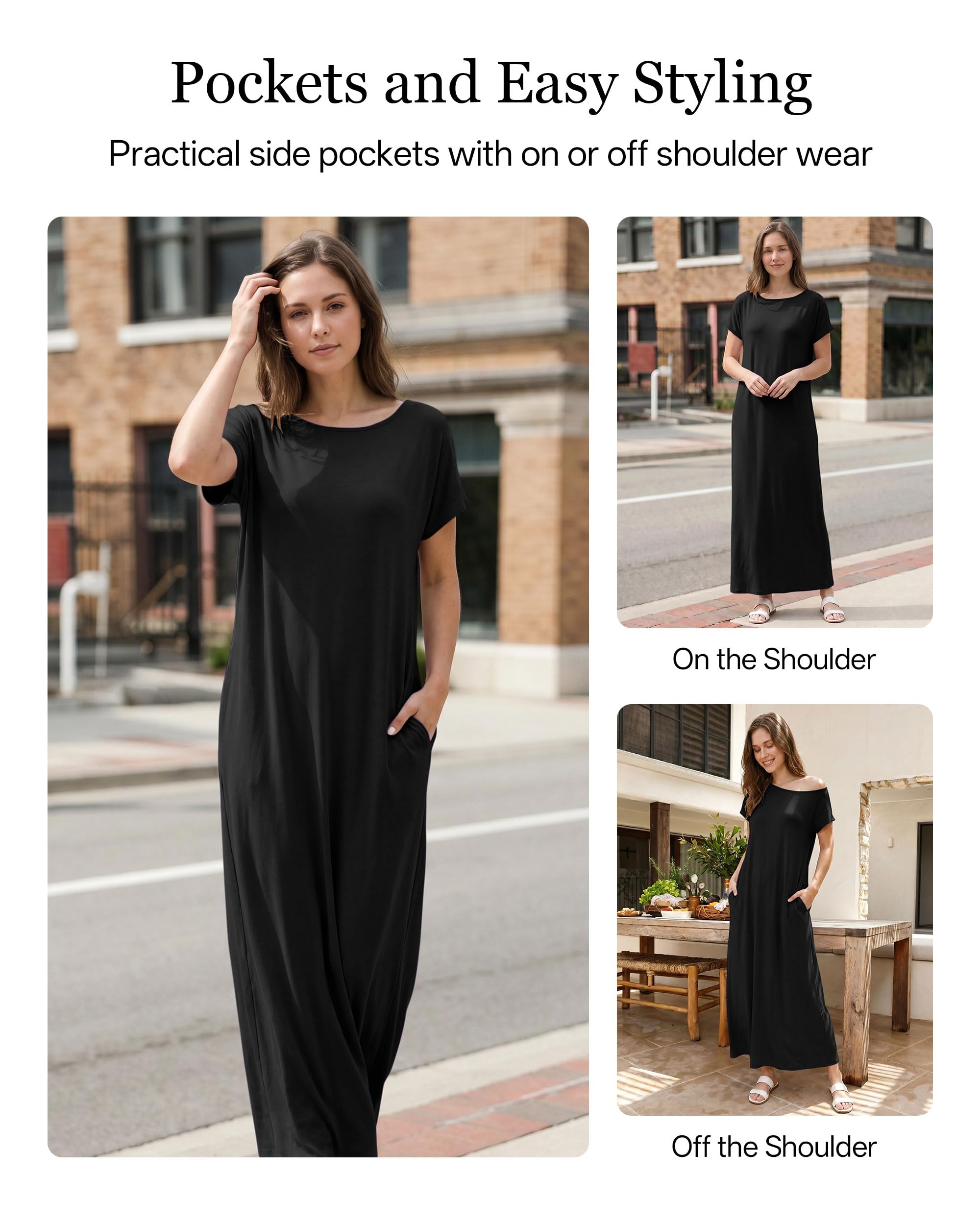 Maxi abito casual da donna con tasche, vestibilità ampia, estivo, a maniche corte, in viscosa, per spiaggia e vacanze, S-3XL