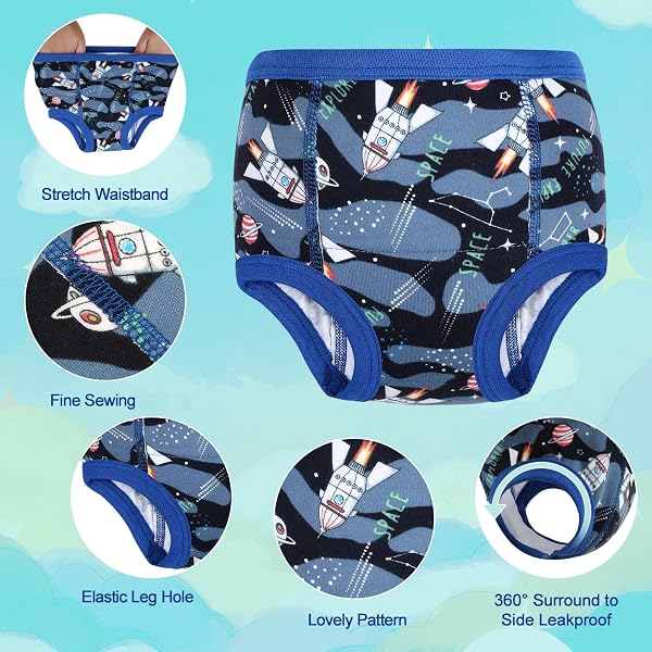 MOEMOE BABY Culotte Apprentissage Propreté Garcon,Culotte d'apprentissage Enfant,Slip Apprentissage propreté Garcon Lavable,10 Paquets,Bleu,2 Ans - 5