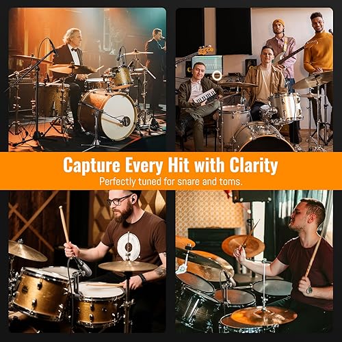 Miniatura 7 de Phenyx Pro PDM34 - Micrófono de tambor de caja, micrófono dinámico cardioide con abrazadera de micrófono de clip, soporte integral y carcasa de