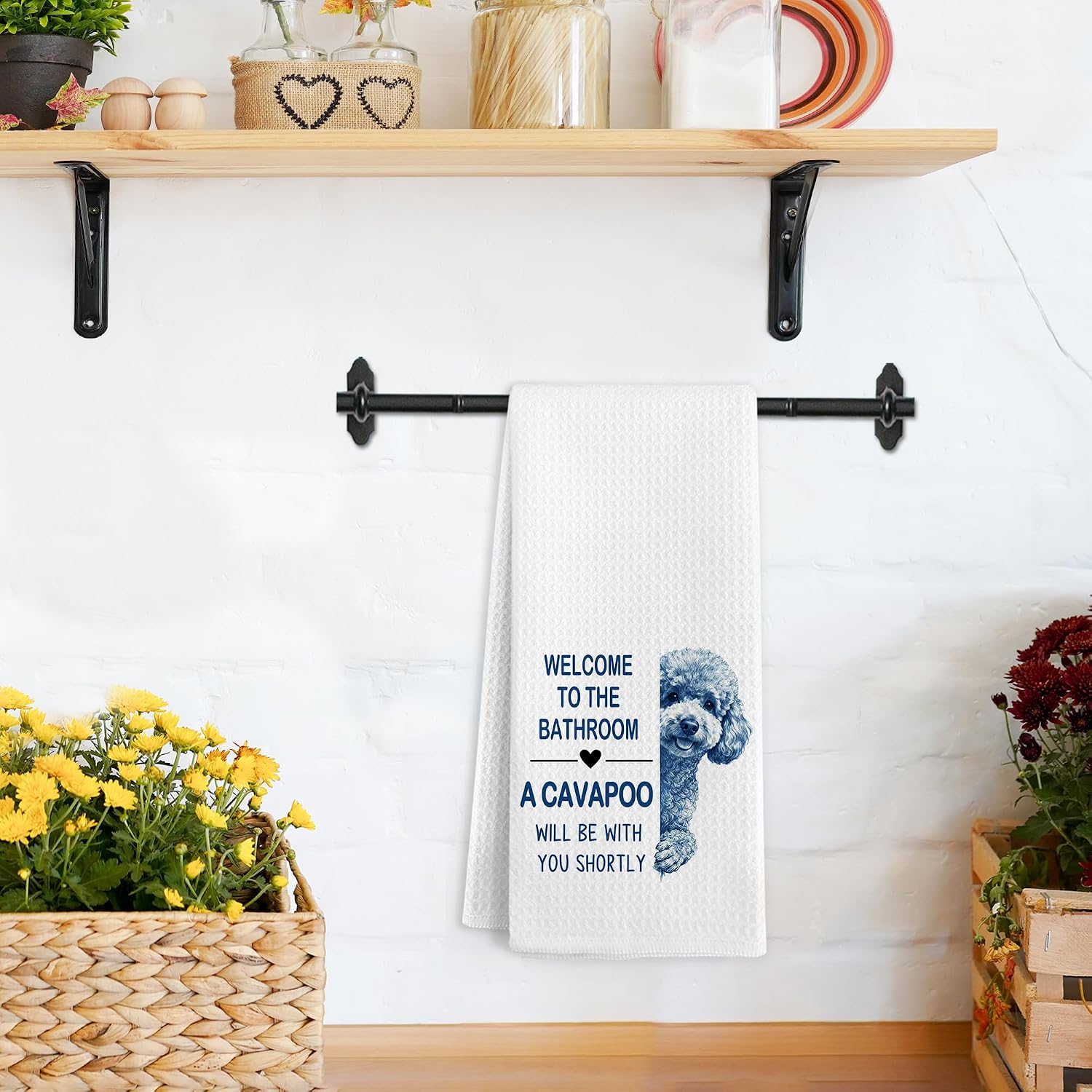 Funny Cavapoo Dog Hand Towels, Welcome to The Bathroom Hand Towels, A Cavapoo Will Be with You Shortly Dish Tea Towel for Kitchen Bathroom Decor, Dog Themed Gift for Women Men, 16x24 Inch image 5
