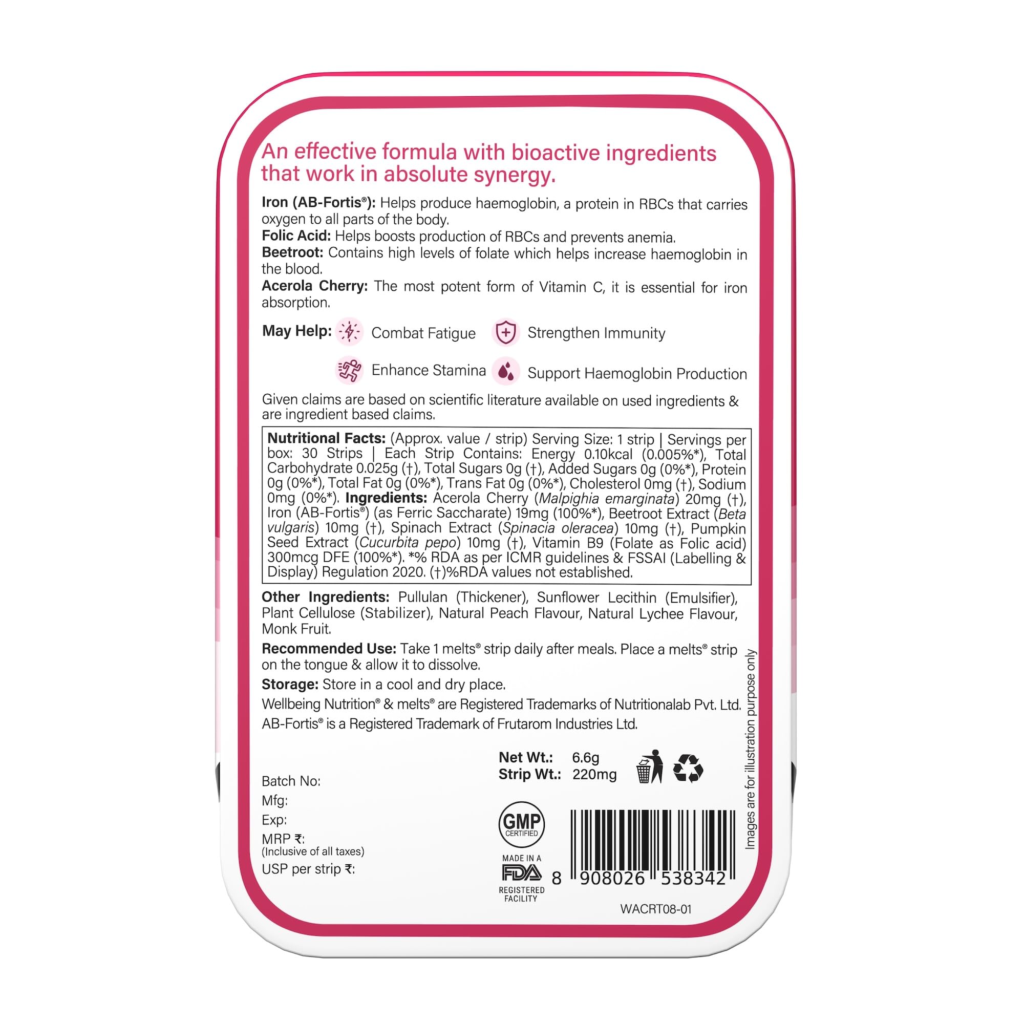 Wellbeing Nutrition melts® Vital Iron 19 mg | Iron with Folate, Vitamin C & Botanical Ingredients | Supports Healthy Hemoglobin & Red Blood Cell Formation | 30 Oral Strips — Amazon image 2
