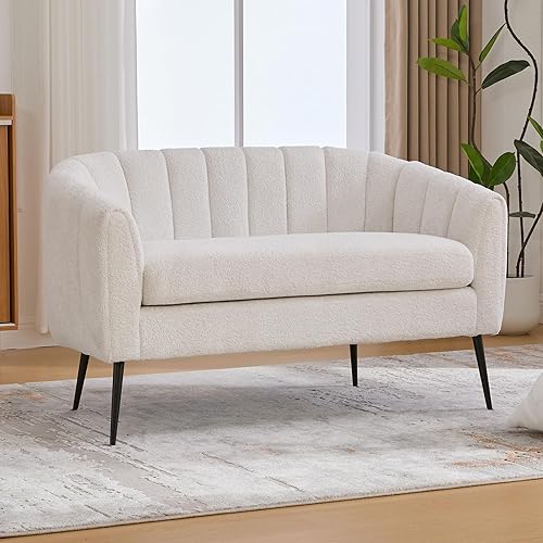 Chifee & Vingol Sofá biplaza blanco de 50.2 pulgadas de ancho, sofá biplaza tapizado con patas de metal, moderno sofá de 2 plazas para sala de