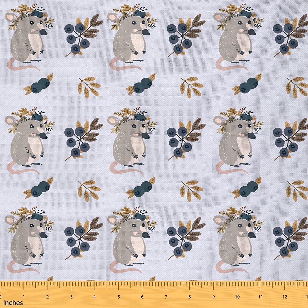 Opossum Outdoor Fabric by The Yard,Cartoon Possum Fabric for Teens Craft Lover,Watercolor Floral Blueberries Animal Upholstery Fabric for Quilting Sewing Supplies,3 Yards