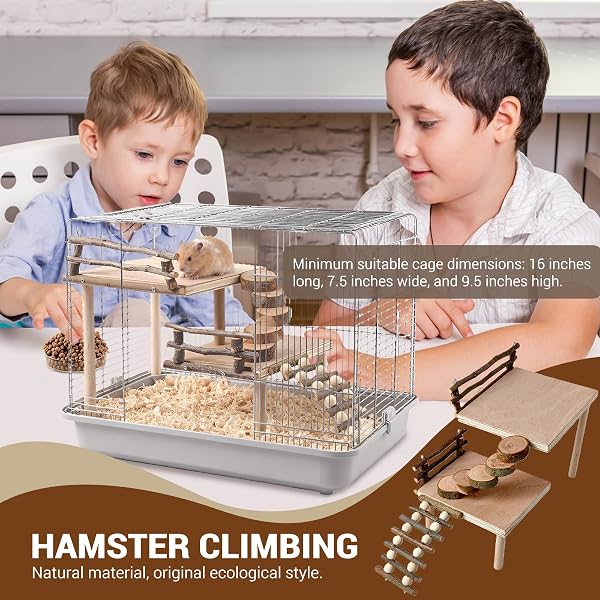 RoseFlower Plataforma de Hámster de Madera, Patio de Recreo de Hámster, Juguetes para Animales Pequeños, Escalera de Madera Hamster Chew Bridge Juguete Casa escondida Cerca Escalada Puente - 2