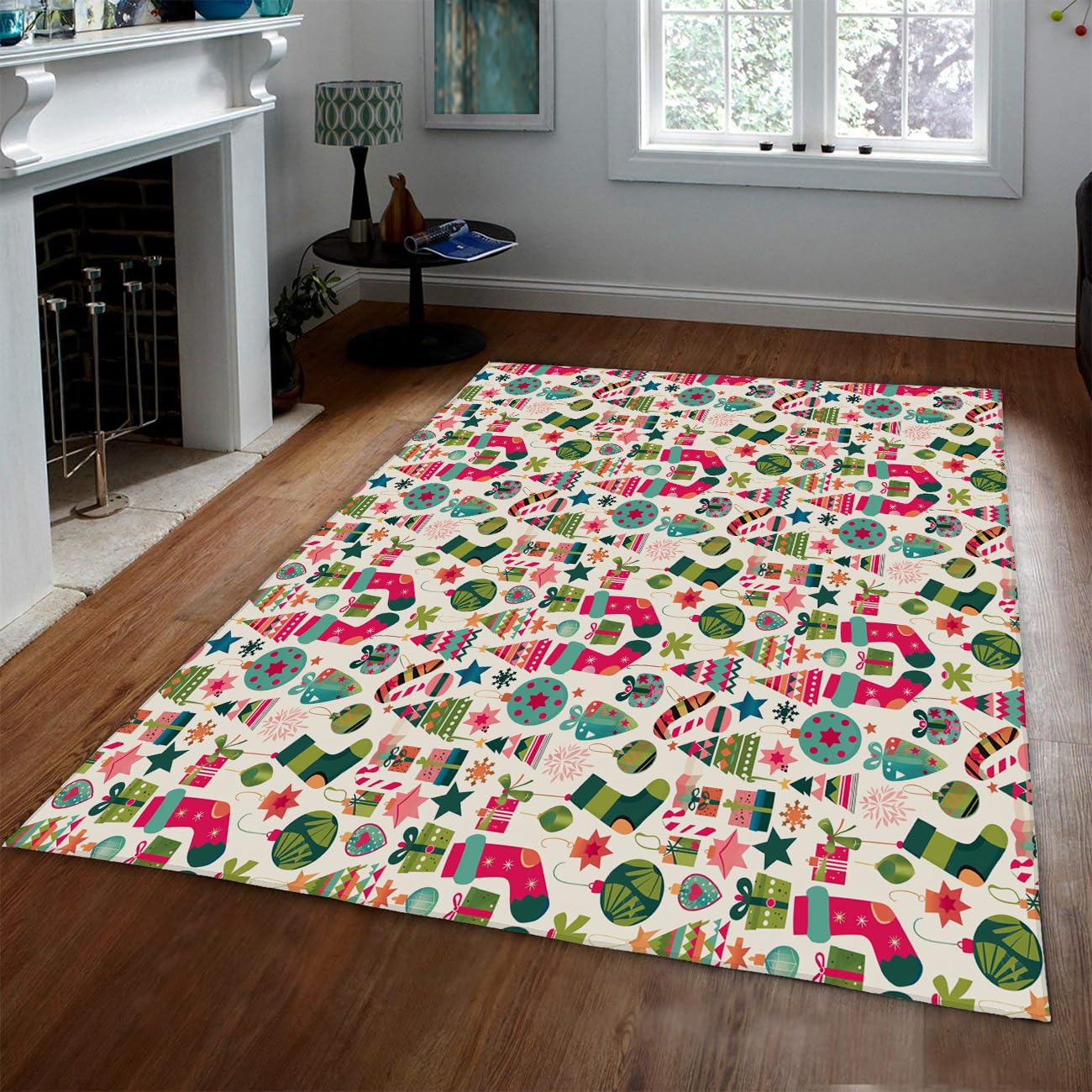 Dywan do biegania w stylu nordyckim, 100 x 300 cm, wzór choinki i skarpetek, antypoślizgowy, z antypoślizgowym spodem, nadaje się do prania, łatwy w pielęgnacji, do dekoracji wnętrz