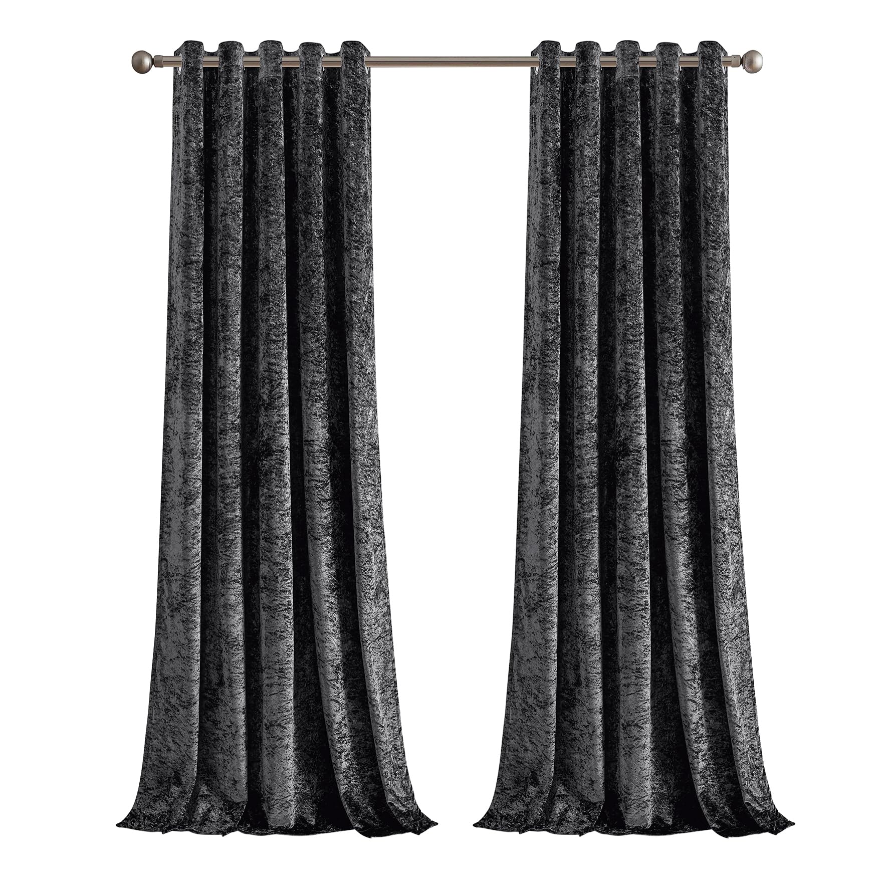 StylemyBedroom Pair of Eyelet 100% Blackout Crushed Velvet Curtains Thick Heavy with Tie Backs (Grey, 66x90)