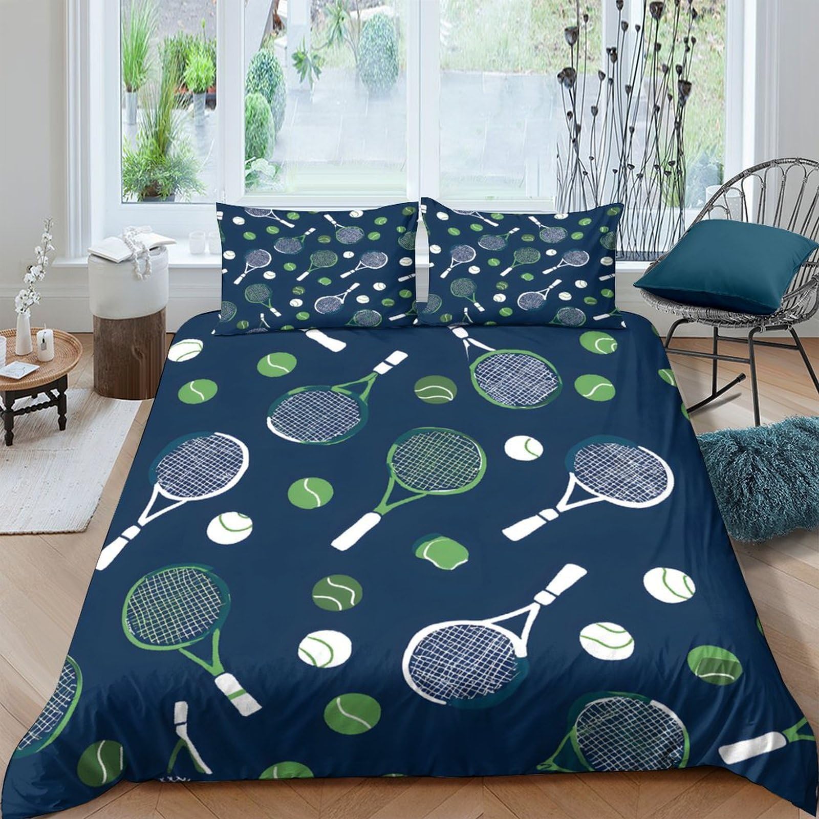 Ctjqhvkz Style-5 3D Printed Tennis Racket Fitted Sheet Microfiber Soft Breathable Tennis Ball Mattress Cover For Bedroom Dorm Decor Single（135X200cm）