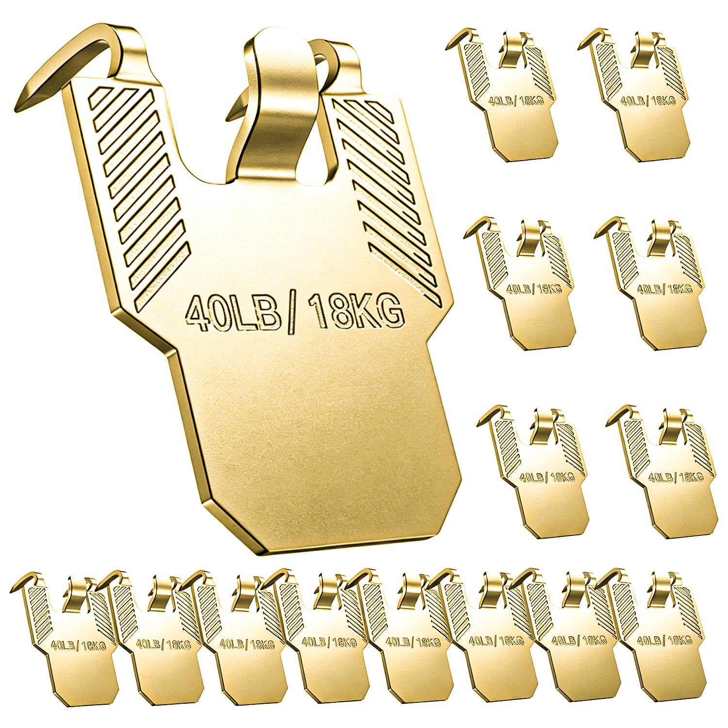 WADUBI Claw Picture Hangers, 15 Pack 40 lb/18 kg Heavy Duty Drywall Hooks, No-Nail No-Damage Hanging Kit for Frames, Mirrors, Art, Gold