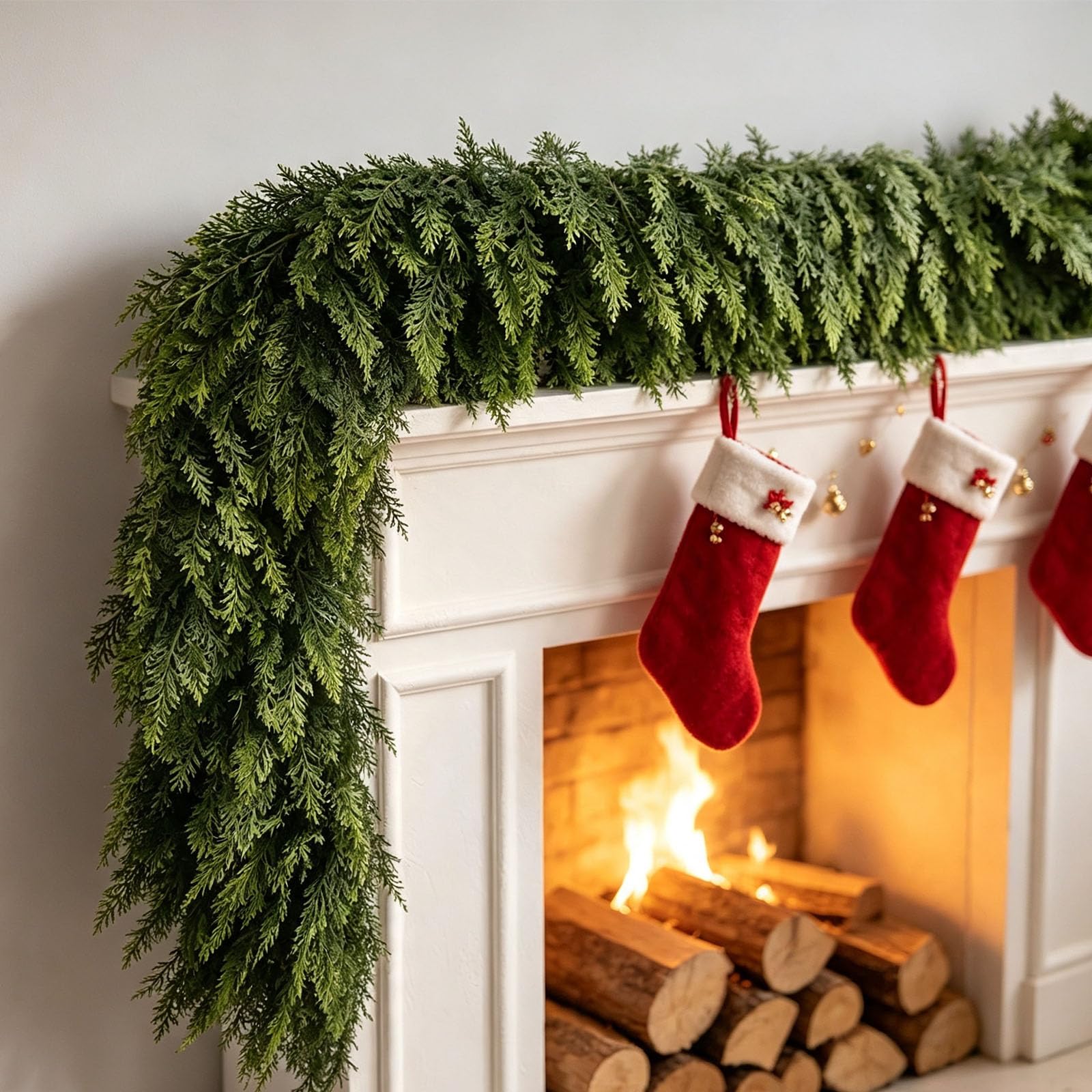 2Pcs Weihnachten Deko Girlande, 1,5m Künstliche Norfolk Tannengirlande, Weihnachtliche Türdeko & Fensterdekoration für Innen & Außen, Festliche Wanddeko