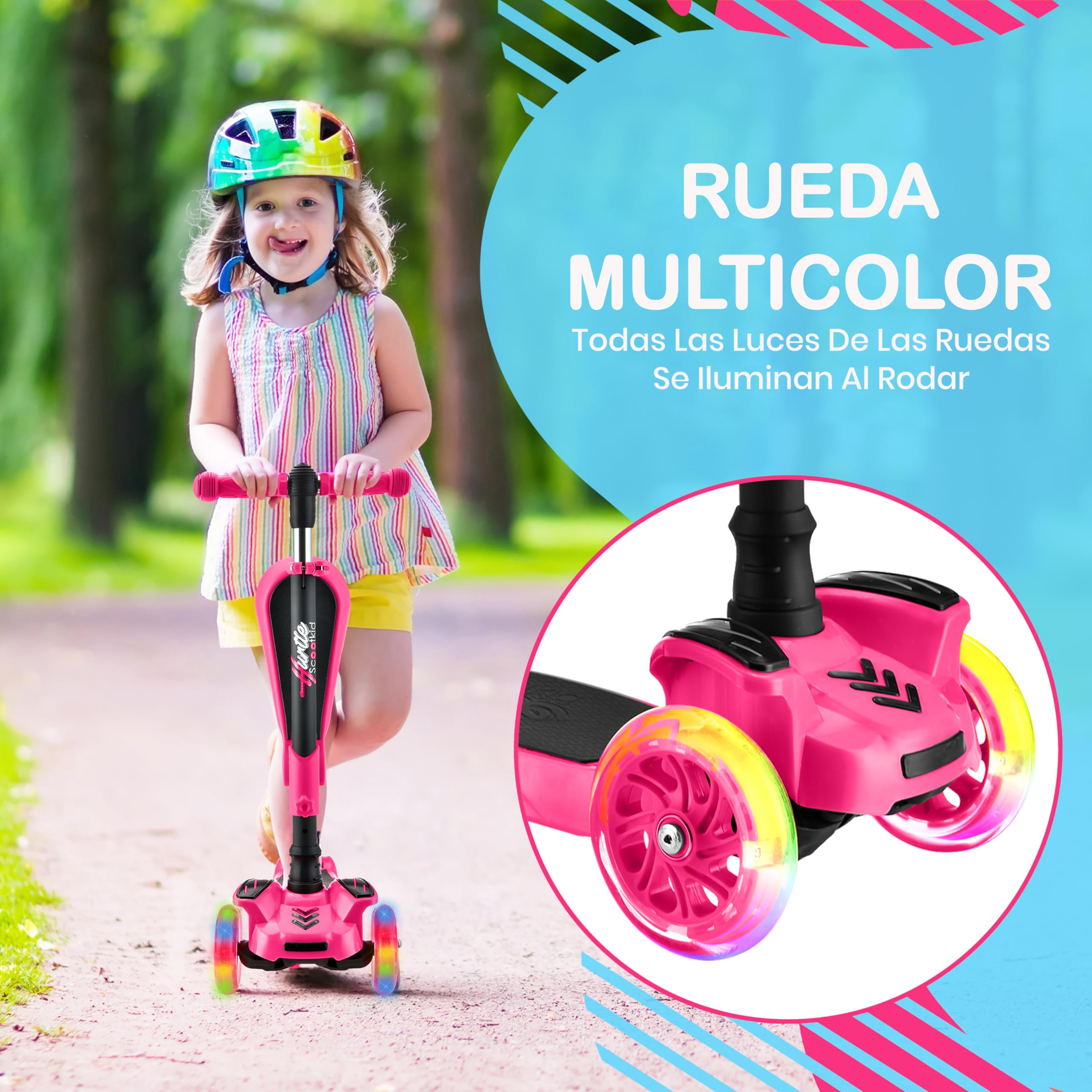 Hurtle Patinete, Scooter para niños, 2 años en adelante, Asiento abatible, Altura Ajustable, Monopatin 2 en 1, Luces Intermitentes