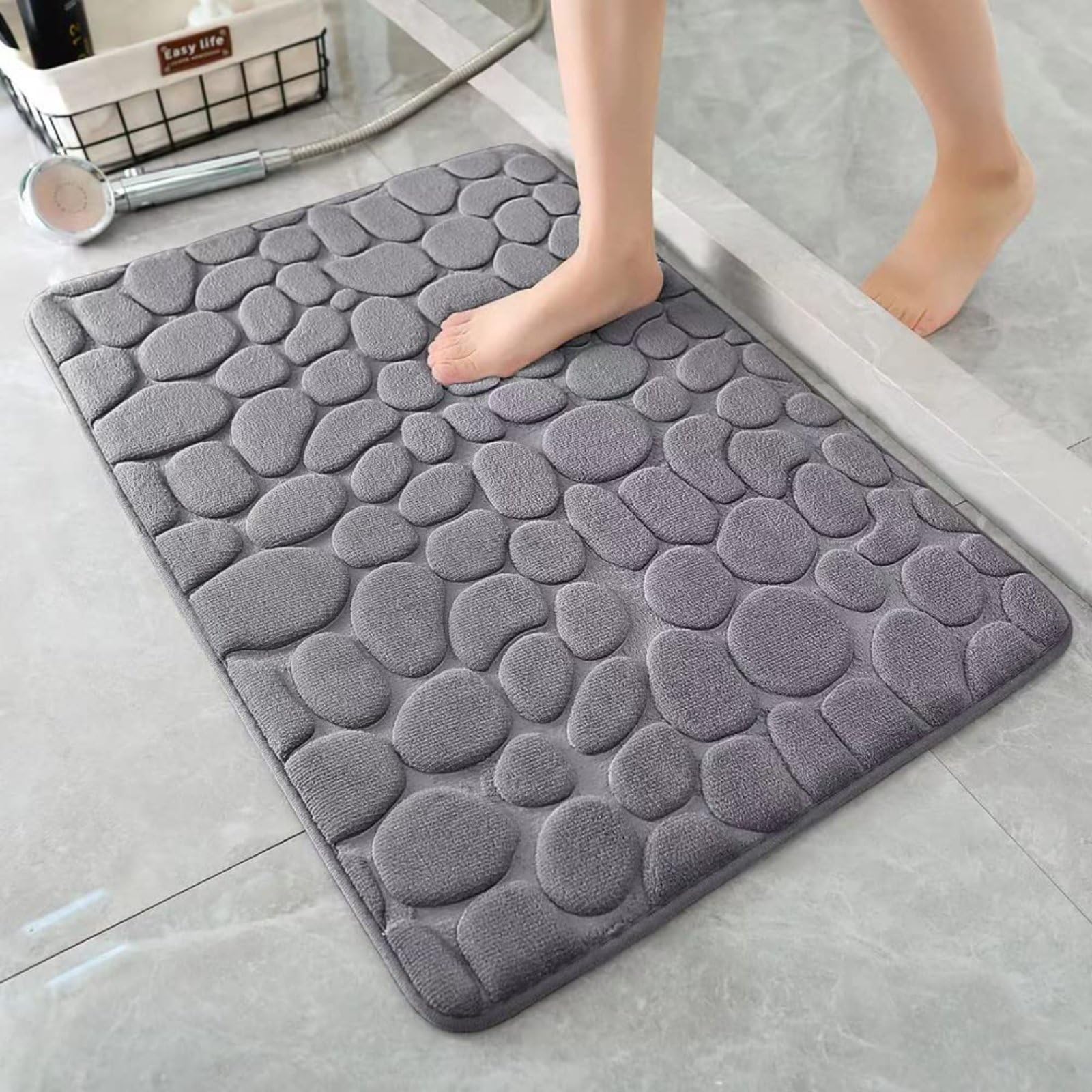 Alfombrillas de baño Antideslizantes, Alfombrilla de Ducha Curva, alfombras de baño Suaves de Lujo, Alfombrilla de baño de Terciopelo súper acogedora con Espuma viscoelástica,Dark Grey,50x80cm