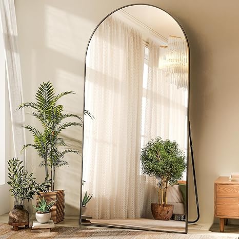 HARRITPURE 71"x30" Arched Full Length Mirror Free Standing Leaning Hanging Mounted Mirrors Aluminum Frame Modern Simple Home Decor for Living Room Bedroom Cloakroom, Black