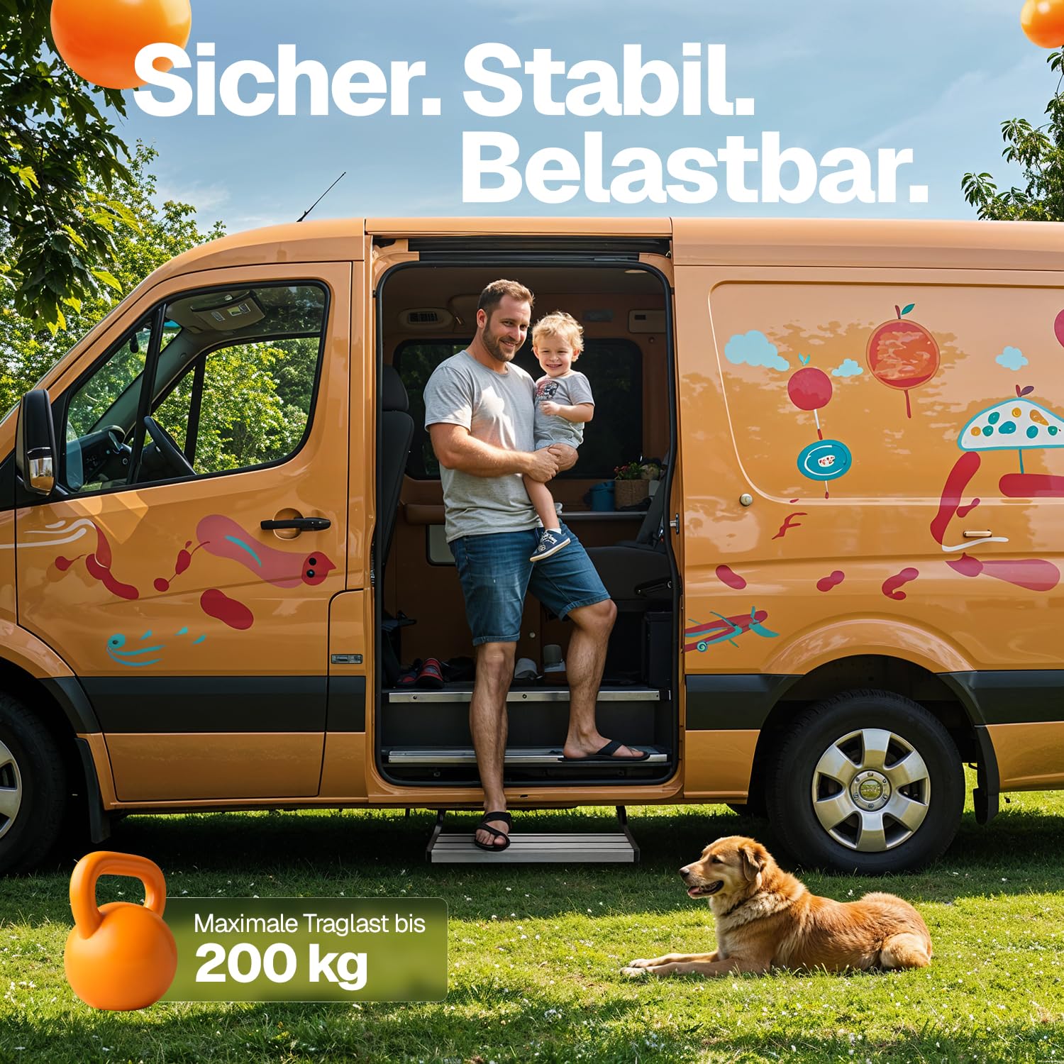 Trittstufe für Wohnmobil – Klappbare Einstiegshilfe aus Aluminium, 60x21x17cm, wetterfest, tragfähig bis 200 kg, rutschfest, einfache Montage, für Wohnwagen und Camper