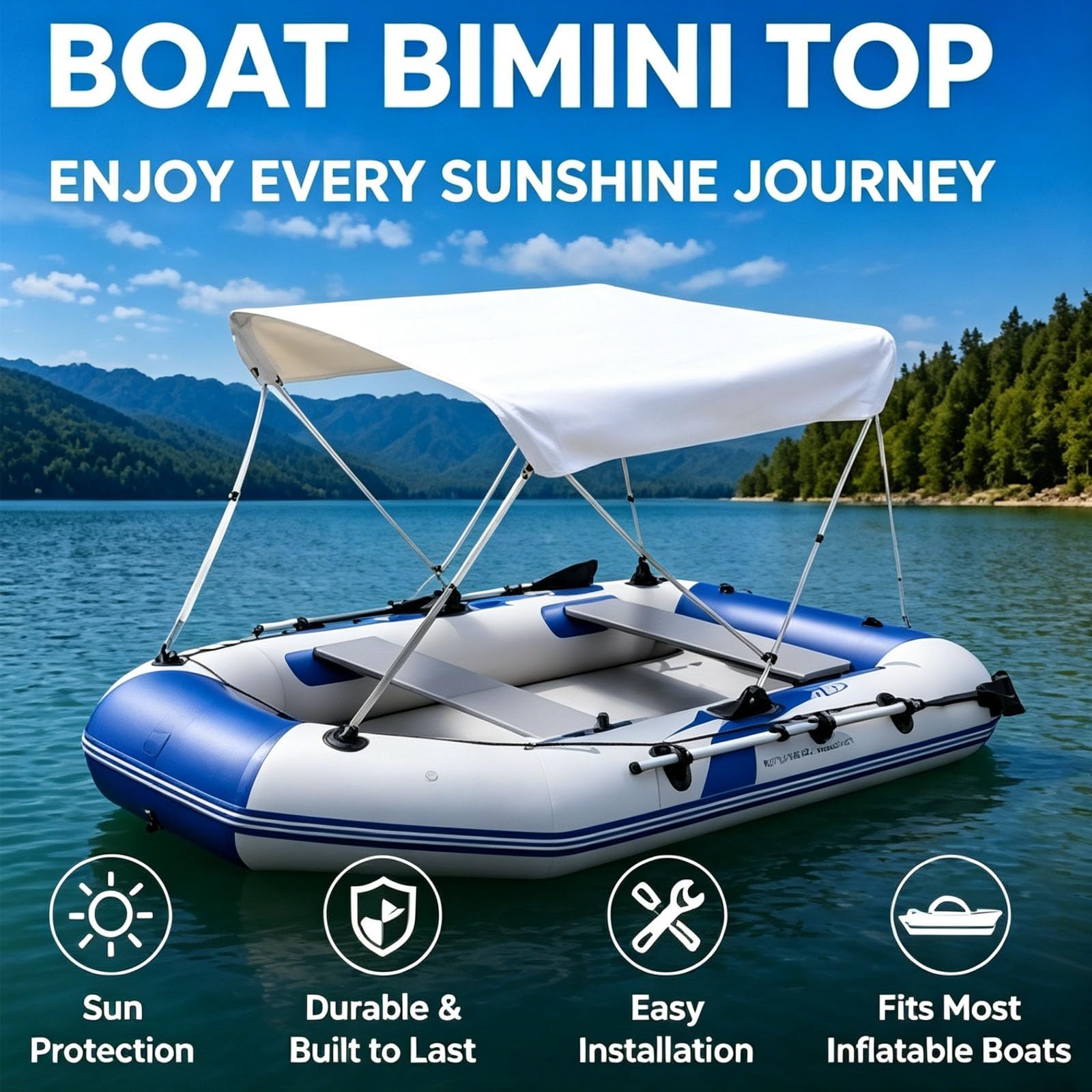 Tendalino Parasole per Barca, Tendalino per Gommone con Struttura in Acciaio Inox, Impermeabile, per Piccole Imbarcazioni