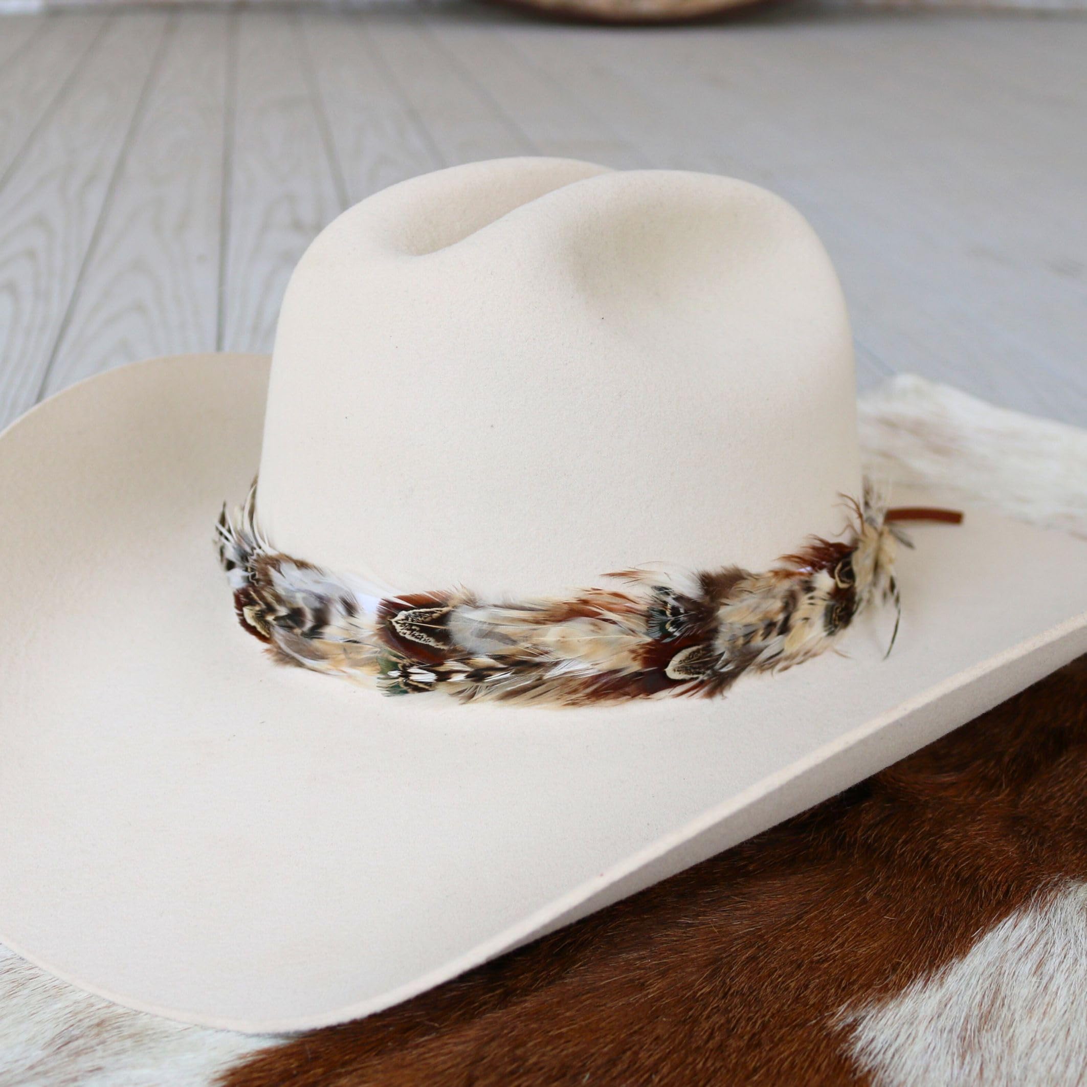 Feather Hat Band Black Onyx Gemstone Bead Weave One Size Adjustable 4 Cowboy hat Black Onyx Feather Band – RJ Welders main image 2