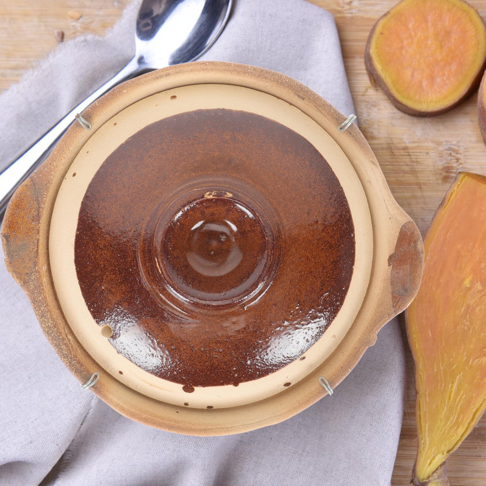 BESPORTBLE Cacerola de Barro para Guisar 05L con Mango Único Olla de Cerámica Resistente a Altas Temperaturas Adecuado para Cocinar Casa y Estufa Cazuela para Arroz y Sopas
