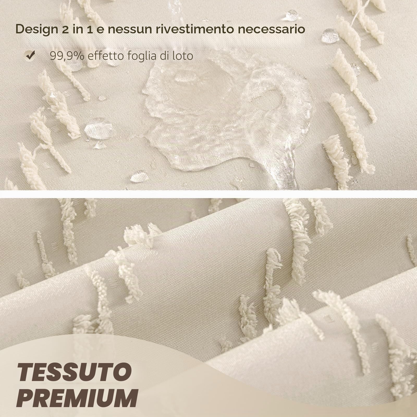 Tenda da doccia in stile bohémien, 183 x 182 cm, moderna, stile bohémien, chic, trapuntata, a righe, minimalista, in tessuto beige, crema