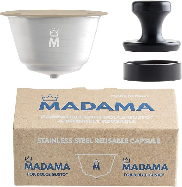 Madama - Refillable Dolce Gusto Coffee Capsule, Reusable and Compatible. Stainless Steel and Food-Grade Silicone. Pack of 1 pod
