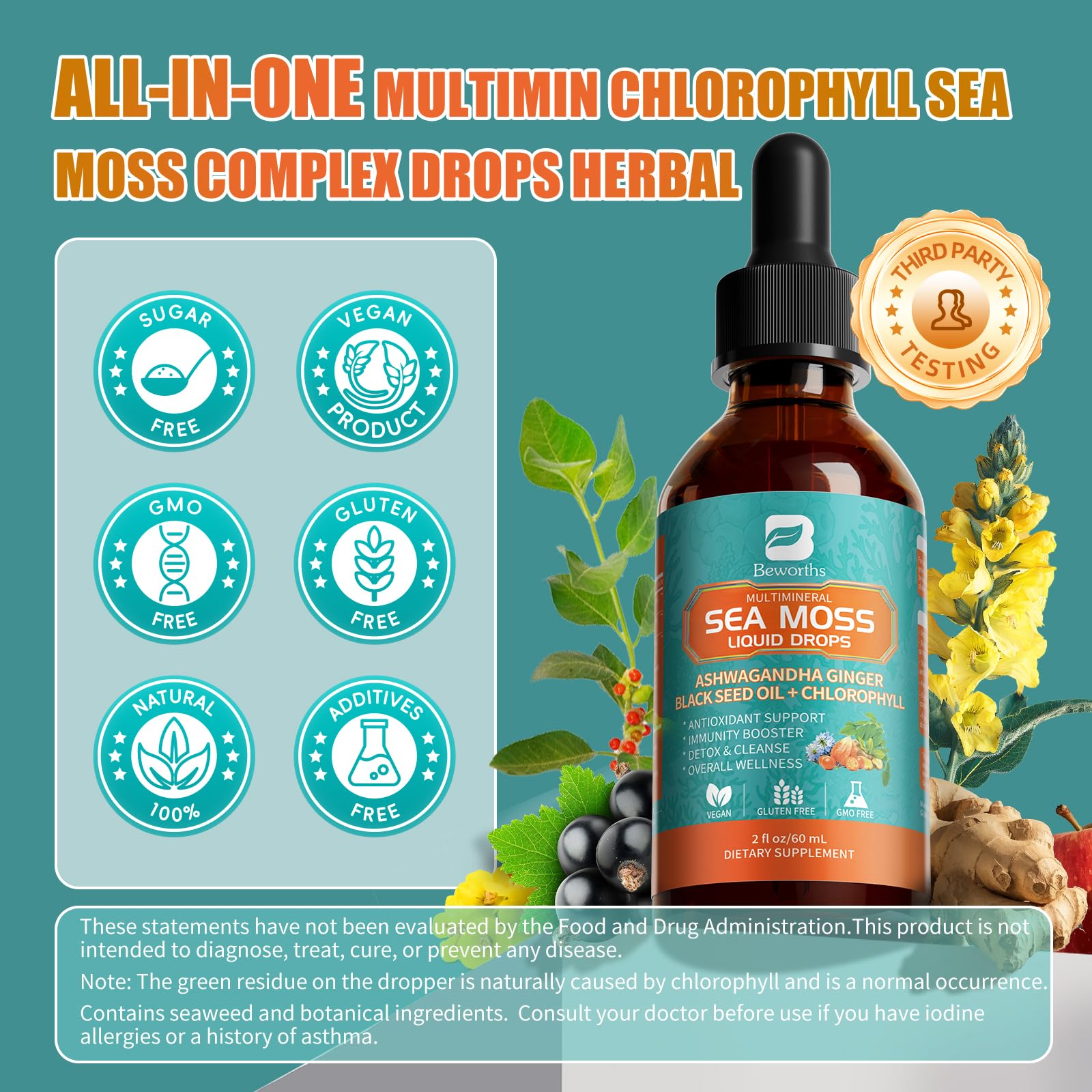 Sea Moss Drops - Irish Sea Moss Liquid Chlorophyll, Black Seed, Ashwagandha — Amazon image 7