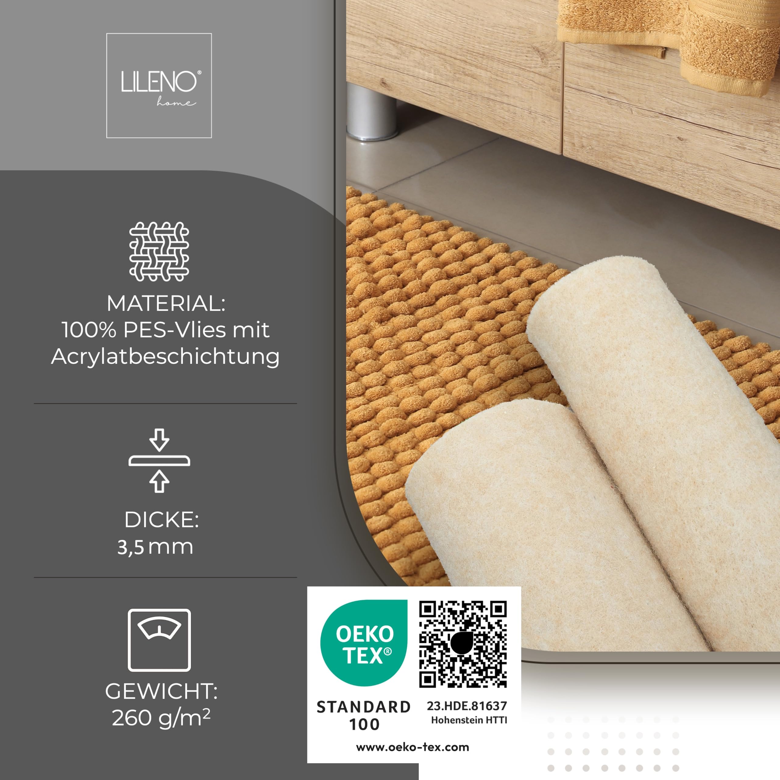 LILENO HOME Tappeto antiscivolo in tessuto non tessuto – Adatto per riscaldamento a pavimento, tappetino antiscivolo per tutti i pavimenti – Ferma tappeti per una casa sicura, 120 x 180 cm