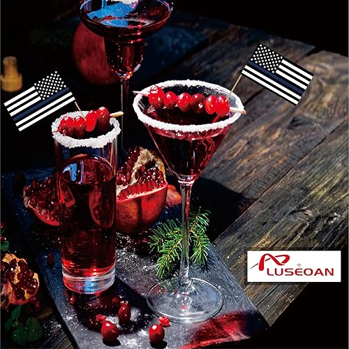 Miniatura 4 de Bandera fina de línea azul con palillo de dientes de la policía estadounidense, honrando a los oficiales de aplicación de la ley, pequeños adornos