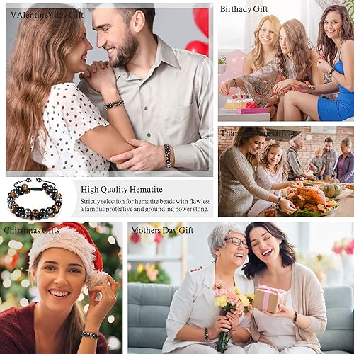 Miniatura 8 de Denchy Triple Protection Bracelet, Tigers Eye - Black Obsidian and Hematite Beaded Bracelets for Men Women, Tourmaline Spiritual Natural Crystal