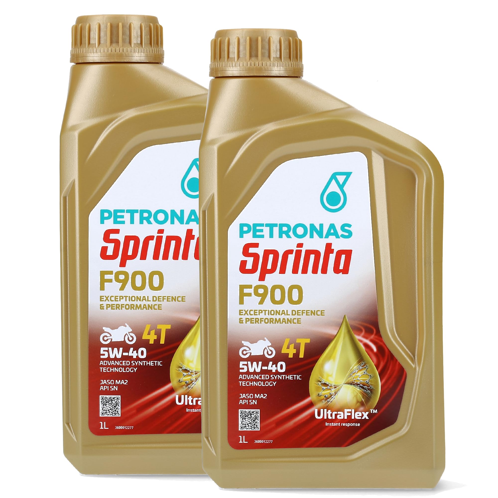 Petronas Sprinta Olio Motore Moto 4T 100% Sintetico 4 Tempi F900 5W-40 API SN - 2 Confezioni da 1 Litro