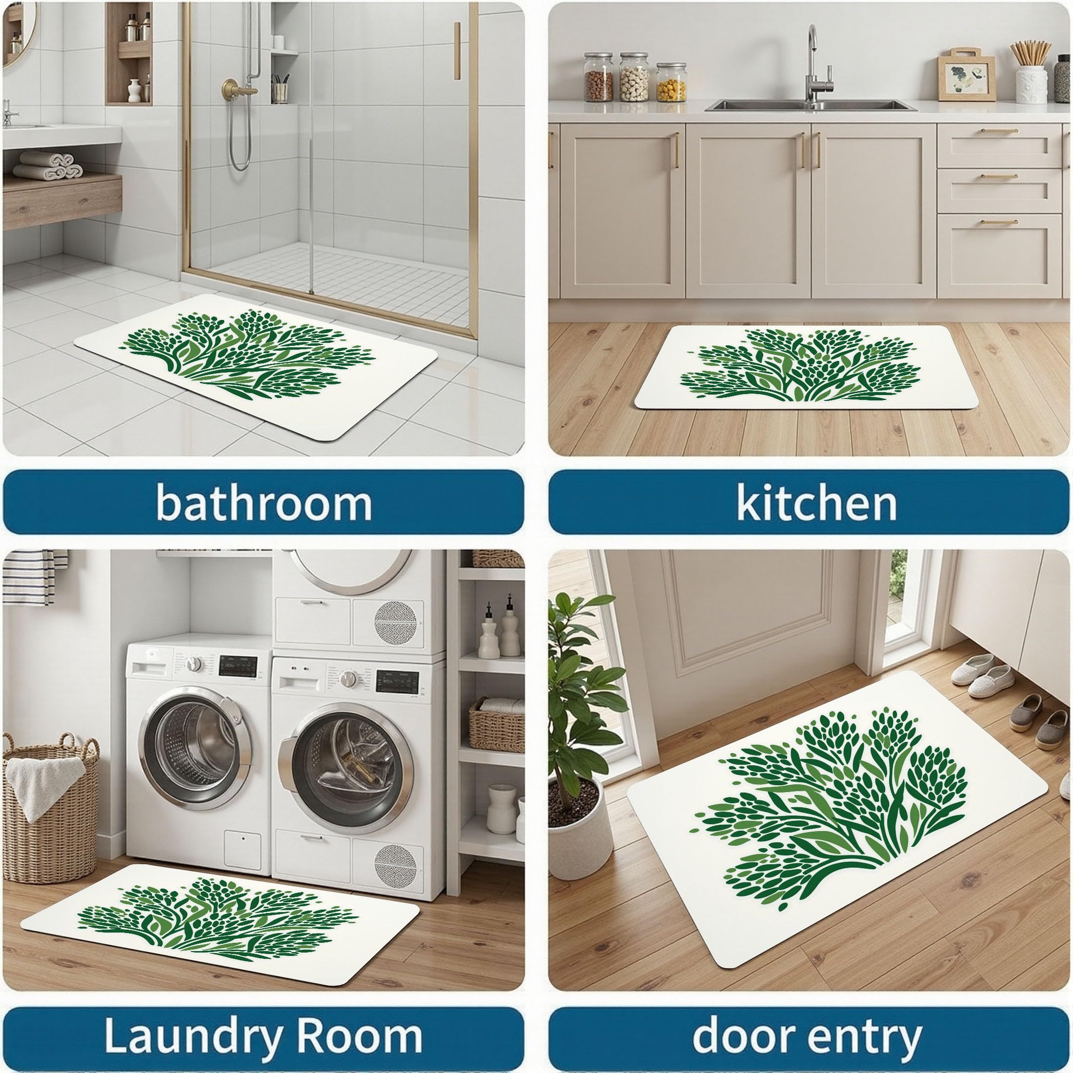 Tapis Entree Interieur Bohème Abstrait 80x120cm Lavable en Machine, paillasson AntidéRapant Poil Ras, Plante Feuille pour Chambre Salle a Manger Cuisine, Vert