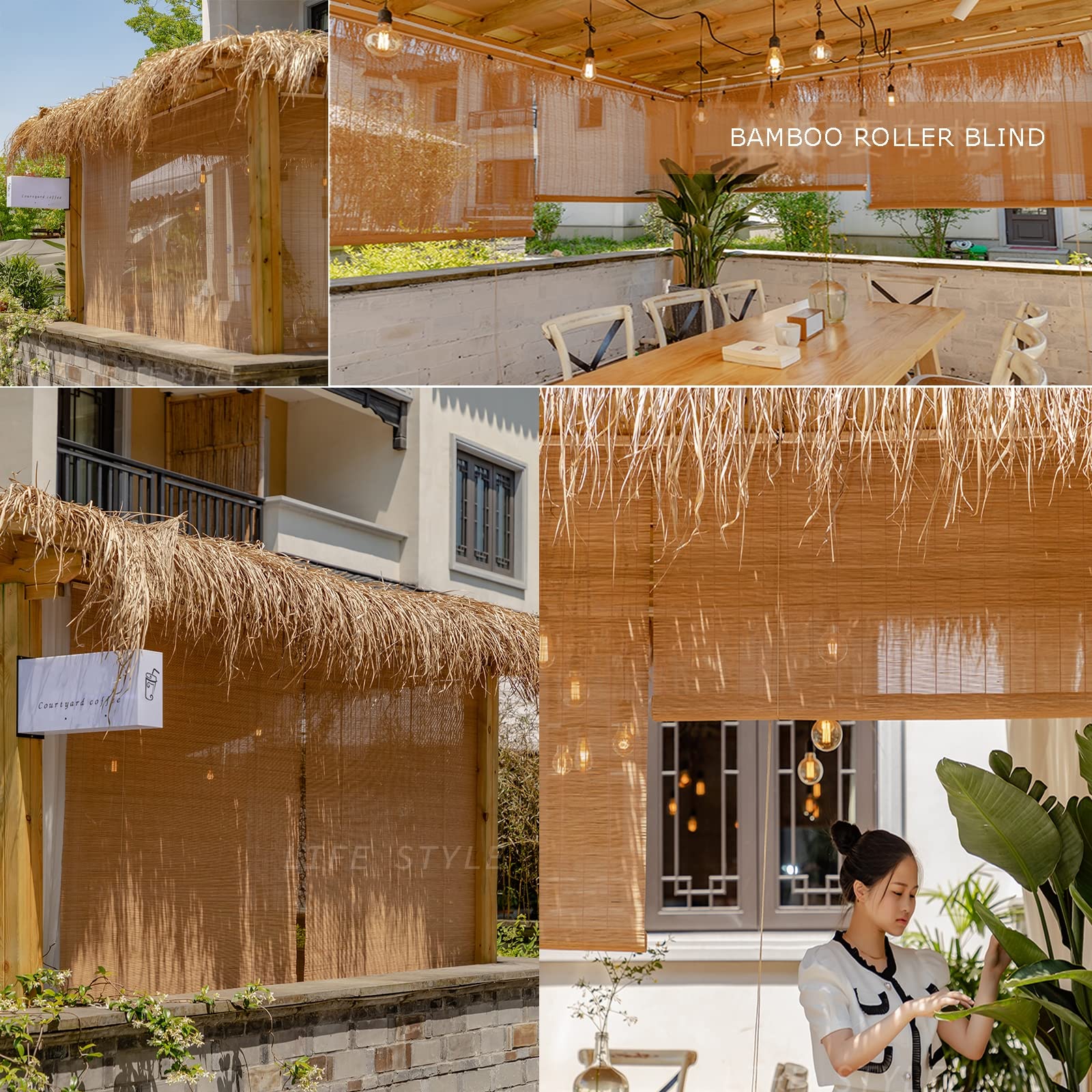 Tapparella Avvolgibile Bamboo, Tende in Bambu da Esterno,Tende A Rullo per Interni,Oscurante Traspirante Tenda,per Giardino Balcone Porta Finestra,W85xH180cm/W33.46xH70.87in