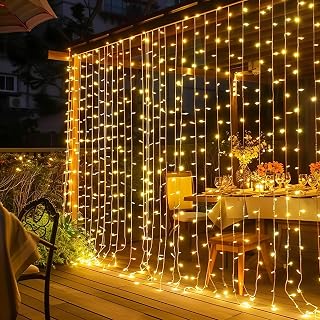 DazzleBright 300 LED Warm White Curtain Lights - 8 Modes, IP44 Waterproof, Connectable Fairy String Lights for Christmas, Bedroom, Wedding, Patio Decor