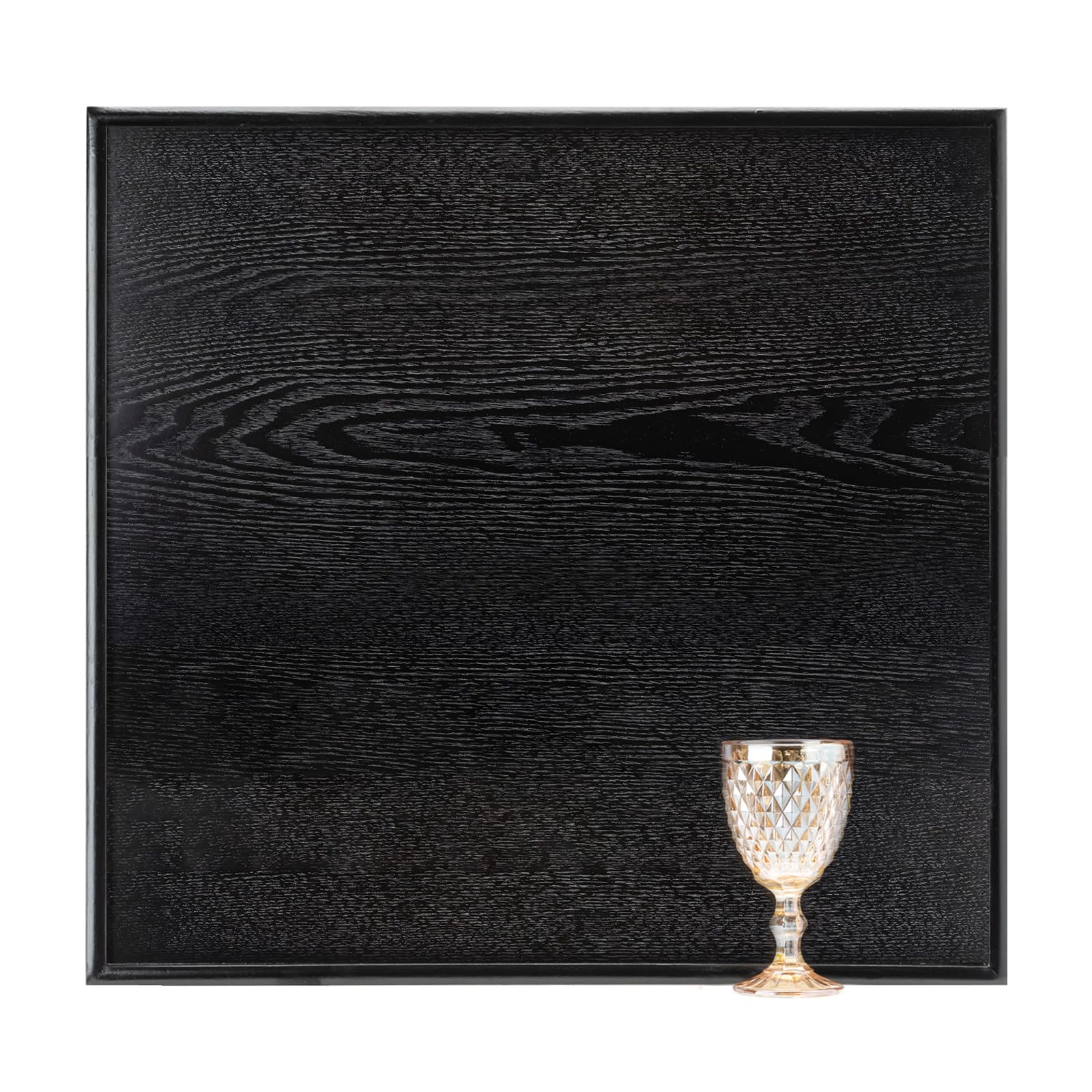 24 x 24 Inches Large Square Black Solid Wood Ottoman Tray, Serve Tea, Coffee or Breakfast in Bed, Classic Wooden Decorative Serving Tray with Raised