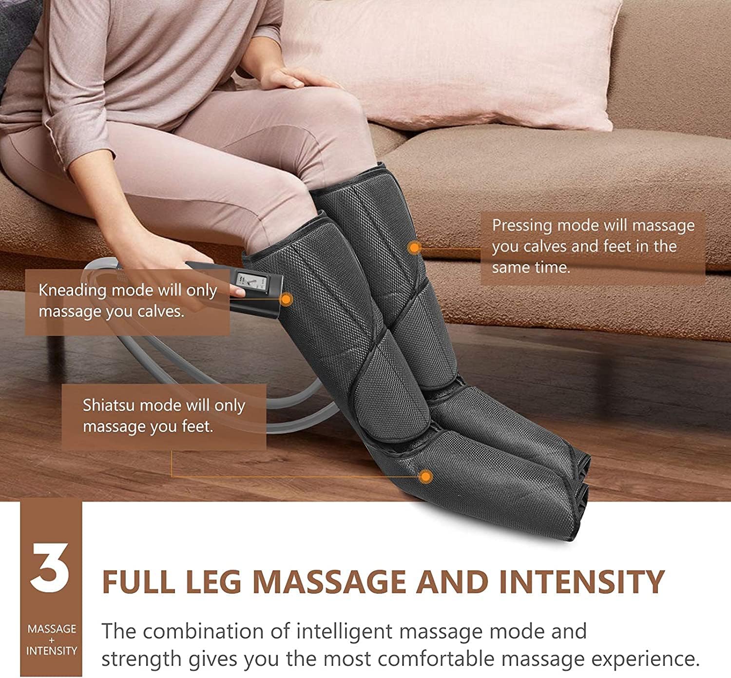 Cunmiso Life Leg Air Compression Massager for Circulation and Relaxation, Foot and Calf Massage Machine with 3 Heat Modes 3 Intensities, 2 Extensions Wraps & LCD Handheld Controller for Men and Women