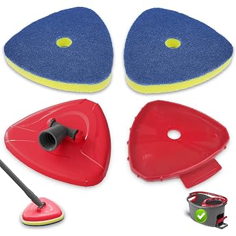 Pack of 2 Mop Replacement Covers for Vileda Turbo Spin Mop Mop Replacement Heads with 2 Scrubber Sponge Brushes 1 Base and 1 Adapter for Bathroom Kitchen Aquarium Pool and More Surfaces