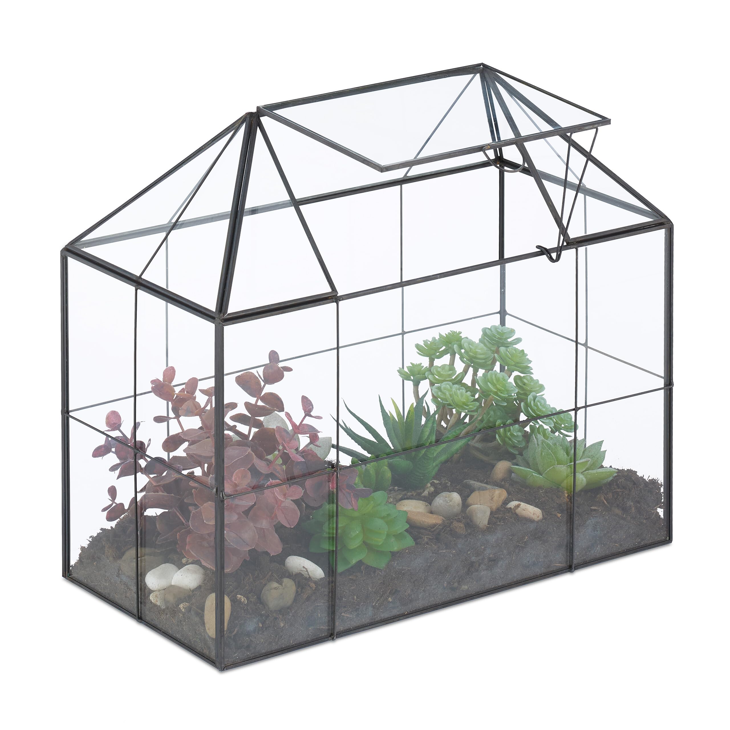 Relaxdays Terrarium pour Vos Plantes, décoratif et Pratique, pour Le Rebord de la fenêtre, 27 x 30 x 15 cm, Noir