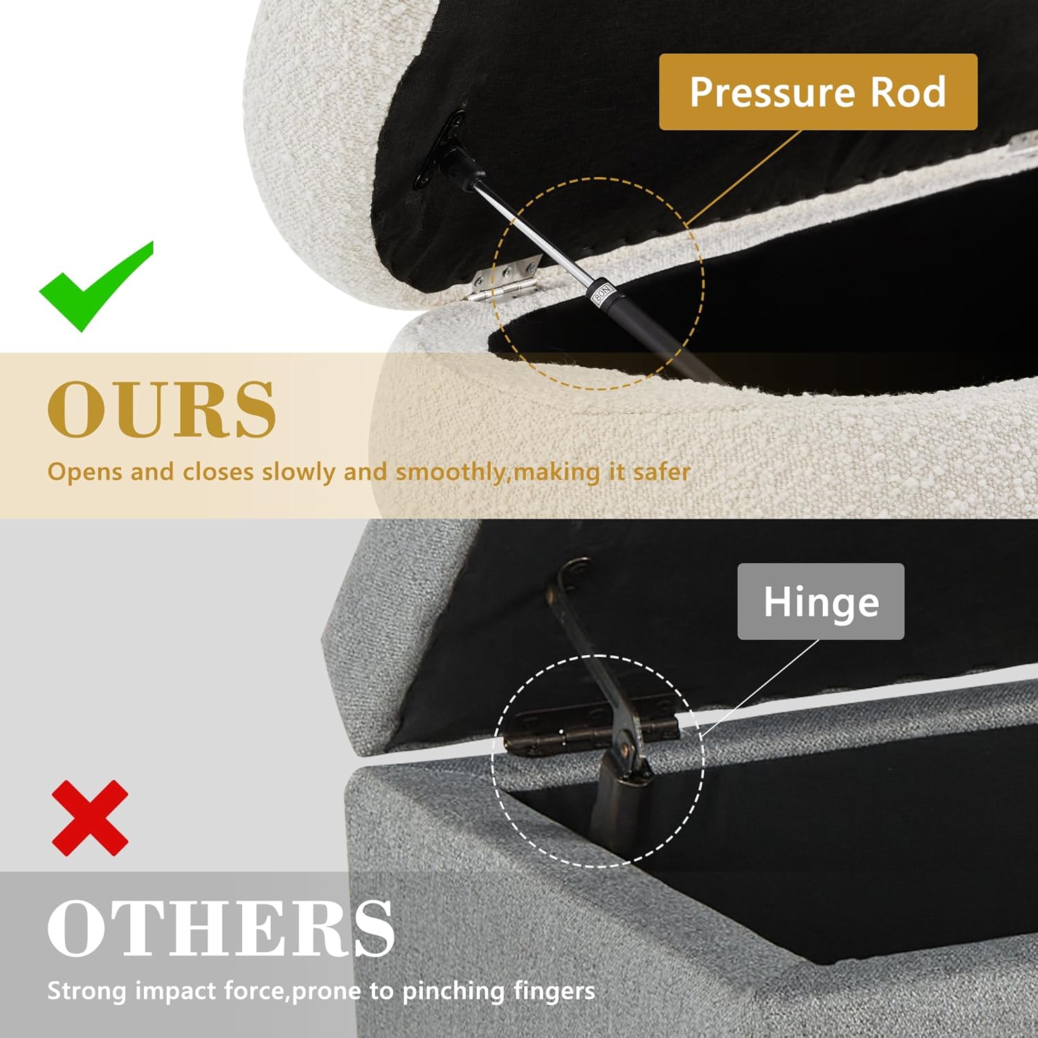 Boucle Storage Ottoman Bench for Bedroom 49.2 Inch Upholstered Modern Bedroom Bench with Storage Oval Large End of Bed Bench with Storage for Living Room, Entryway(Ivory)