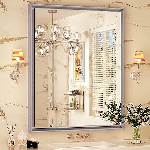 Miniatura 1 de Vosuja Espejos de baño de 24 x 36 pulgadas para pared espejos de pared con marco de metal de aleación de aluminio antioxidante vidrio templado