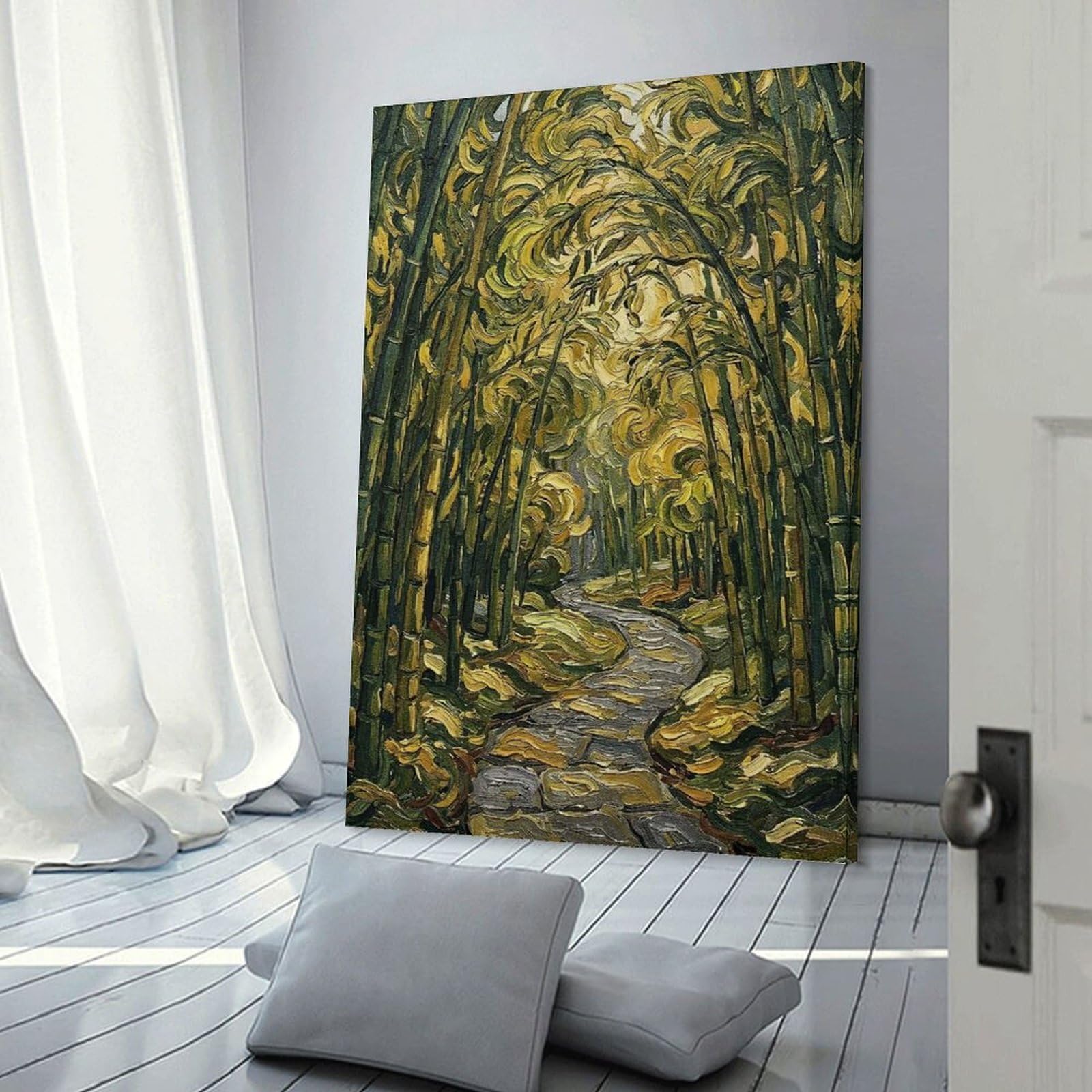 Junmoney Home Decor Wall Art Bamboo Forest Path Painting, 20x30inch(50x75cm), for Flats, Guest Rooms Or Compact Rooms, Wall Decor with Flexible Room Appeal