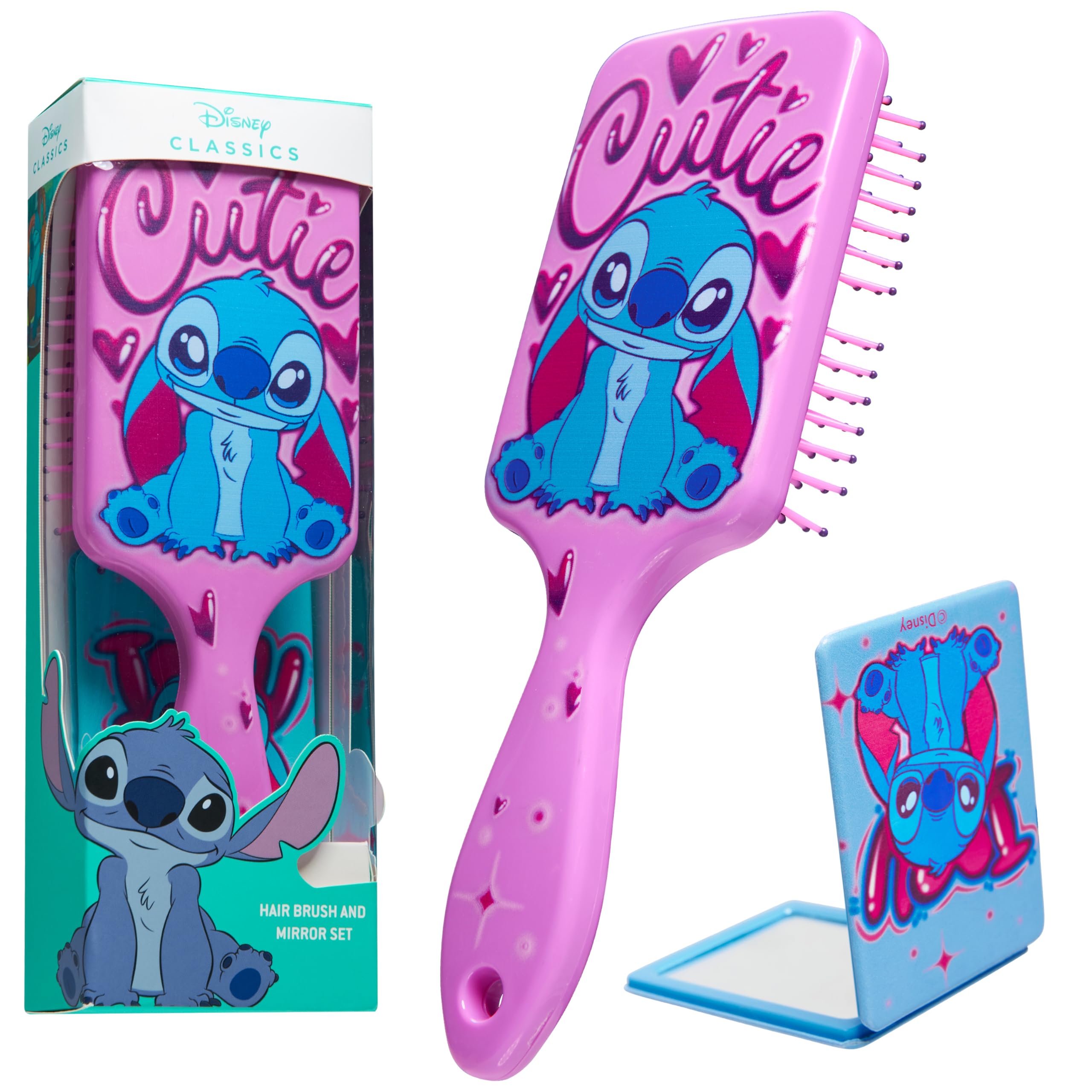 Disney Stitch Spazzola Capelli Bambina, Set Di Spazzola E Specchio Compatto (Stitch Spazzola E Specchio)-image