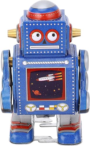 Vintage Clockwork Robot Toy Durable Iron Wind Up Robot Toy for Cafe Bar Retro Wind Up for Collectors (Blue)