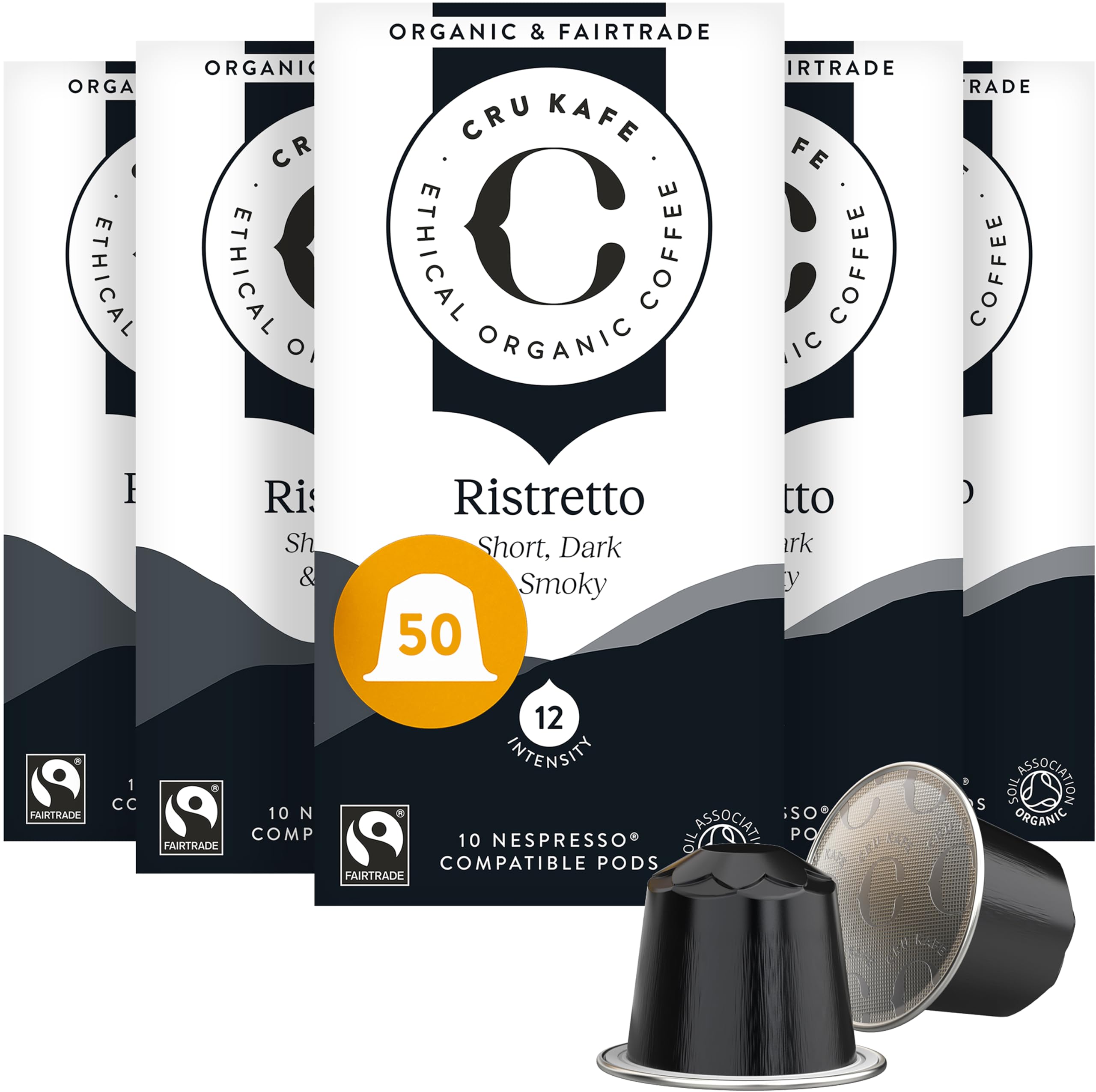 Cru Kafe Ristretto USDA Organic Espresso Coffee Capsules (50 Pods) Fairtrade Coffee Pods Compatible with Nespresso Original Line and Pixie Machines