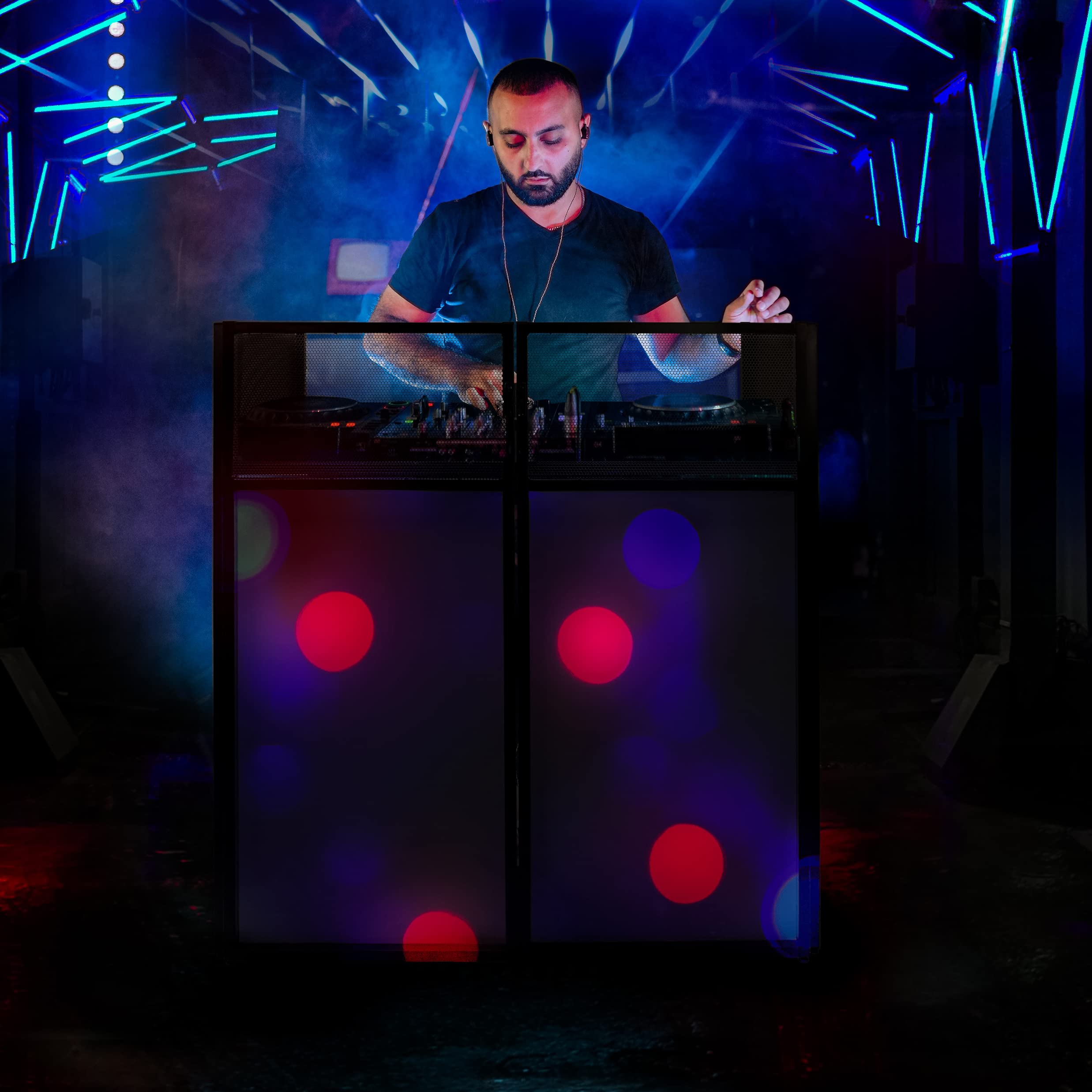 CABINA DJ | 113.5cm x 105cm x 57cm | Diseño Plegable | Fundas Intercambiables | Paneles de Malla Aireadores| Estante Espacioso para Mezcla | Bolsa de Almacenamiento Portátil INCLUÍDA