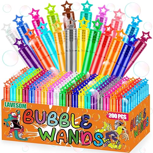 200 mini varitas de burbujas de estrellas de 20 colores, juguetes de recuerdo de fiesta para niños, hora del baño, regalos de verano al aire libre