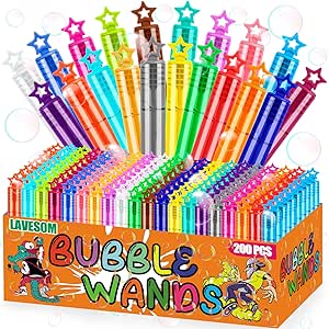 BOKABOKA 200 Pcs 20Colors Neon Mini Bubble Wands Set,Bubble Bulk Party Favors