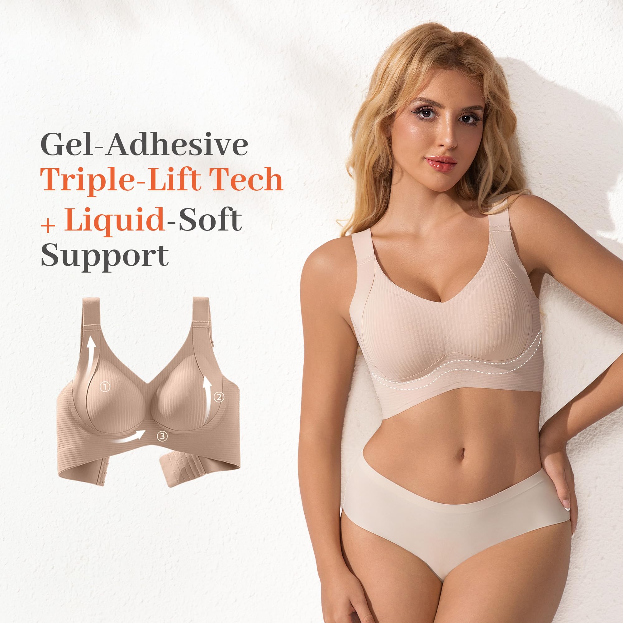 Fittingirls Reggiseno Plus-Size Senza Ferretto con Supporto, Traspirante Coppe Imbottite Copertura Totale Adattabile - per Uso Giornaliero